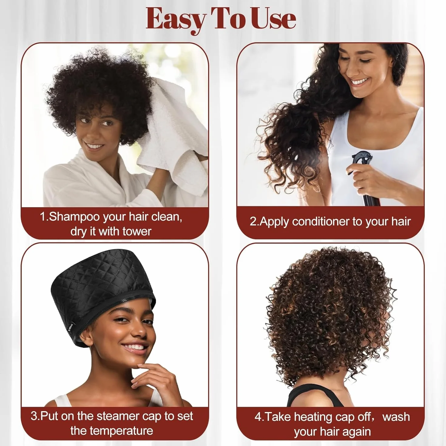 TEPENAR Bonnet vapeur professionnel avec 10 niveaux de chauffage et 3 minuteries - Capuchon chauffant électrique pour soins intensifs des cheveux naturels et afro - Hotte chaude portable pour la