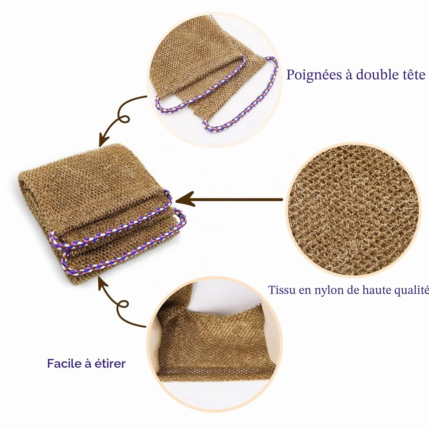 Eponge Africaine Exfoliante 5 Pièces, Gant de Toilette Double Face avec Poignées, Brosse Exfoliante Douce et Rugueuse