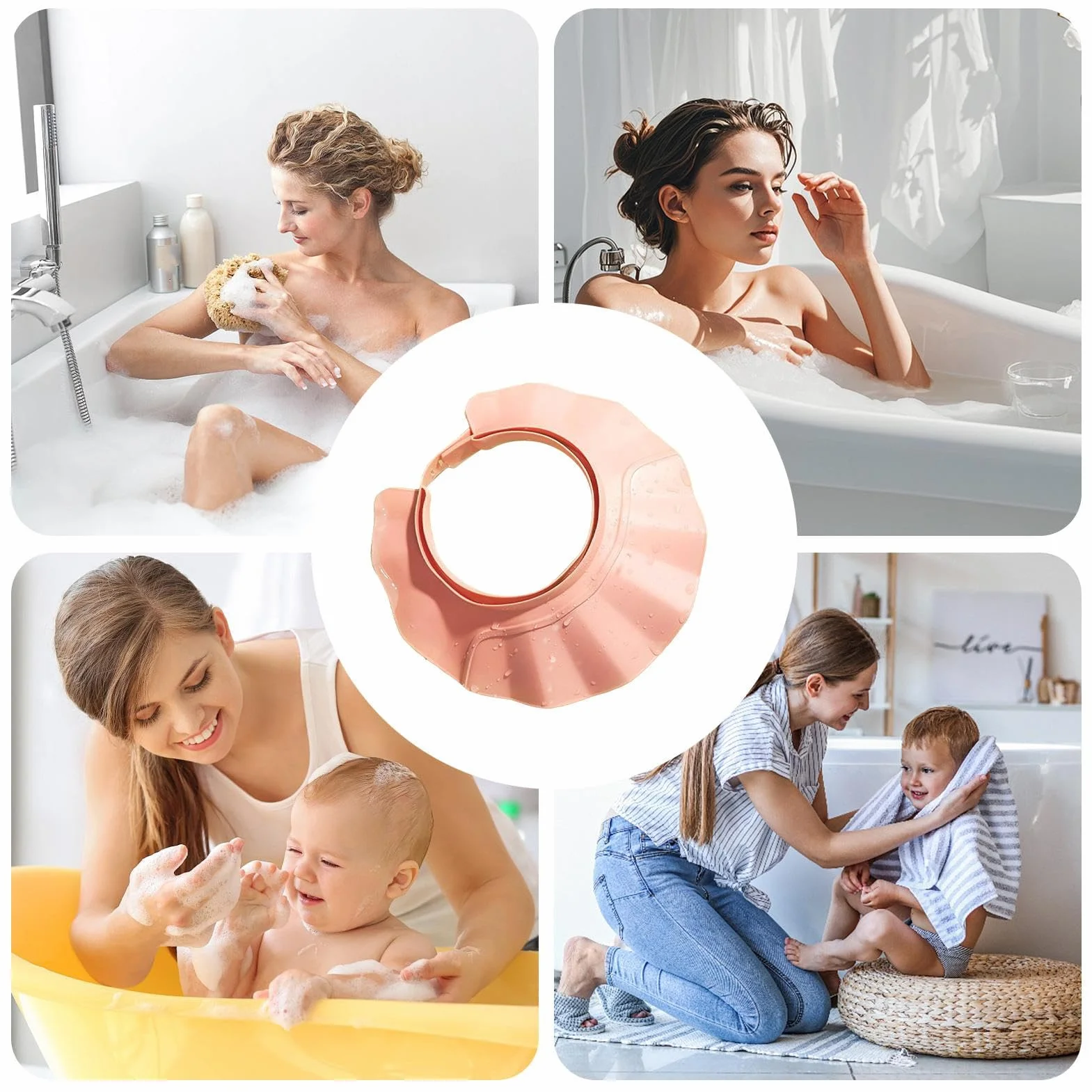 Visière De Douche Ajustable Protection Tête Yeux Oreilles Bonnet De Bain Bébés Adultes
