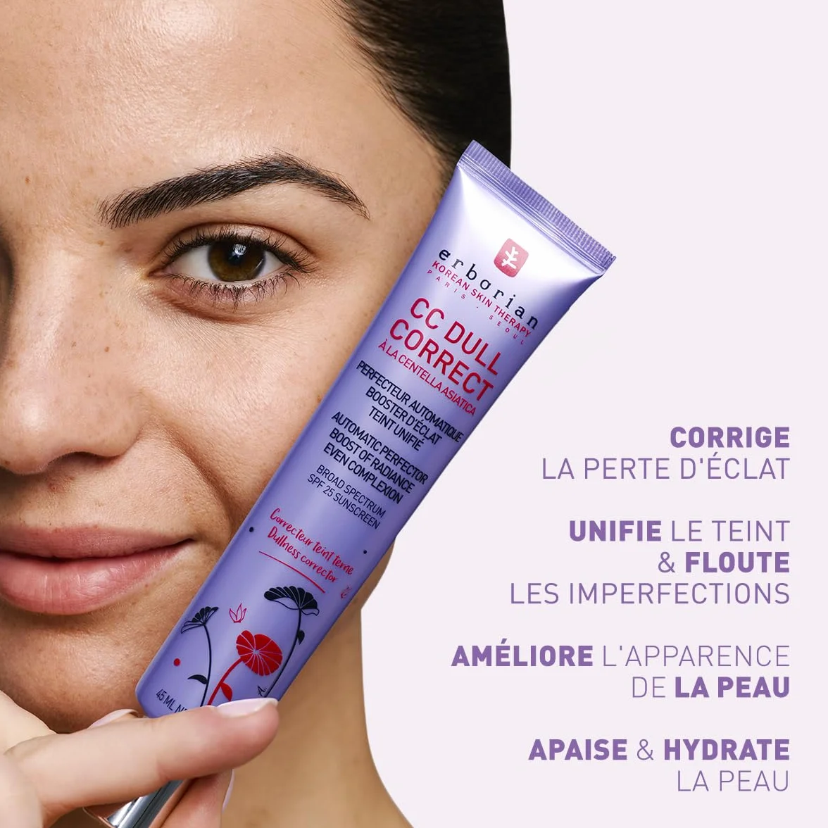 Erborian CC Dull Correct Soin Perfecteur Automatique de Teint Centella Asiatica Booster Éclat Illuminateur Peau Unifiée Crème Visage