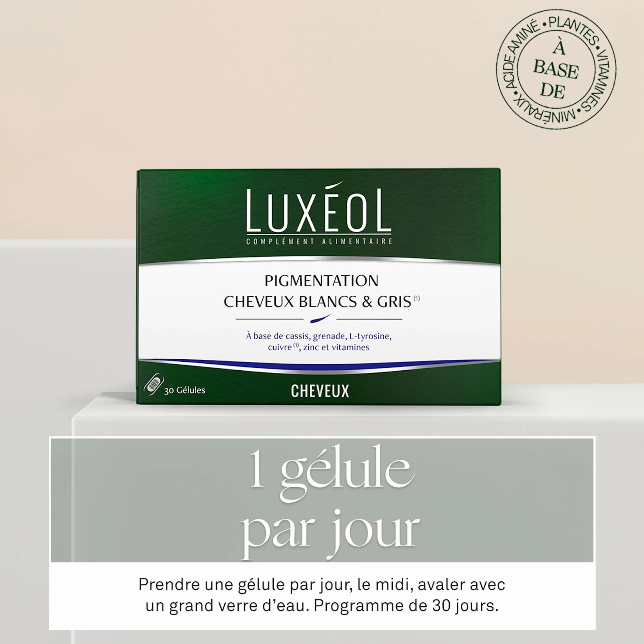 LUXÉOL Complément Alimentaire Pigmentation Cheveux Blancs & Gris 30 Gélules Programme 1 Mois