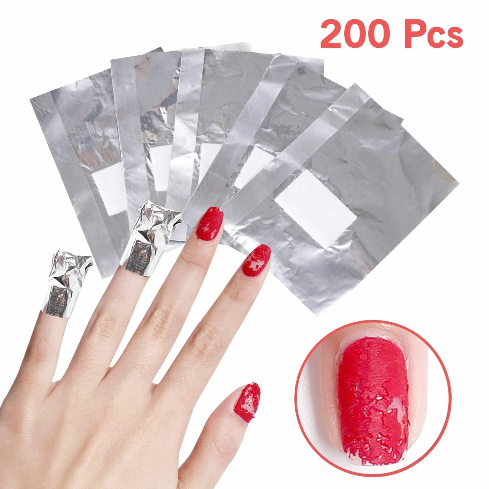 Papillotes en Aluminium Vernis à Ongles Enlever, 200 Pcs Feuille d'aluminium Dissolvant avec Poussoir à Cuticules