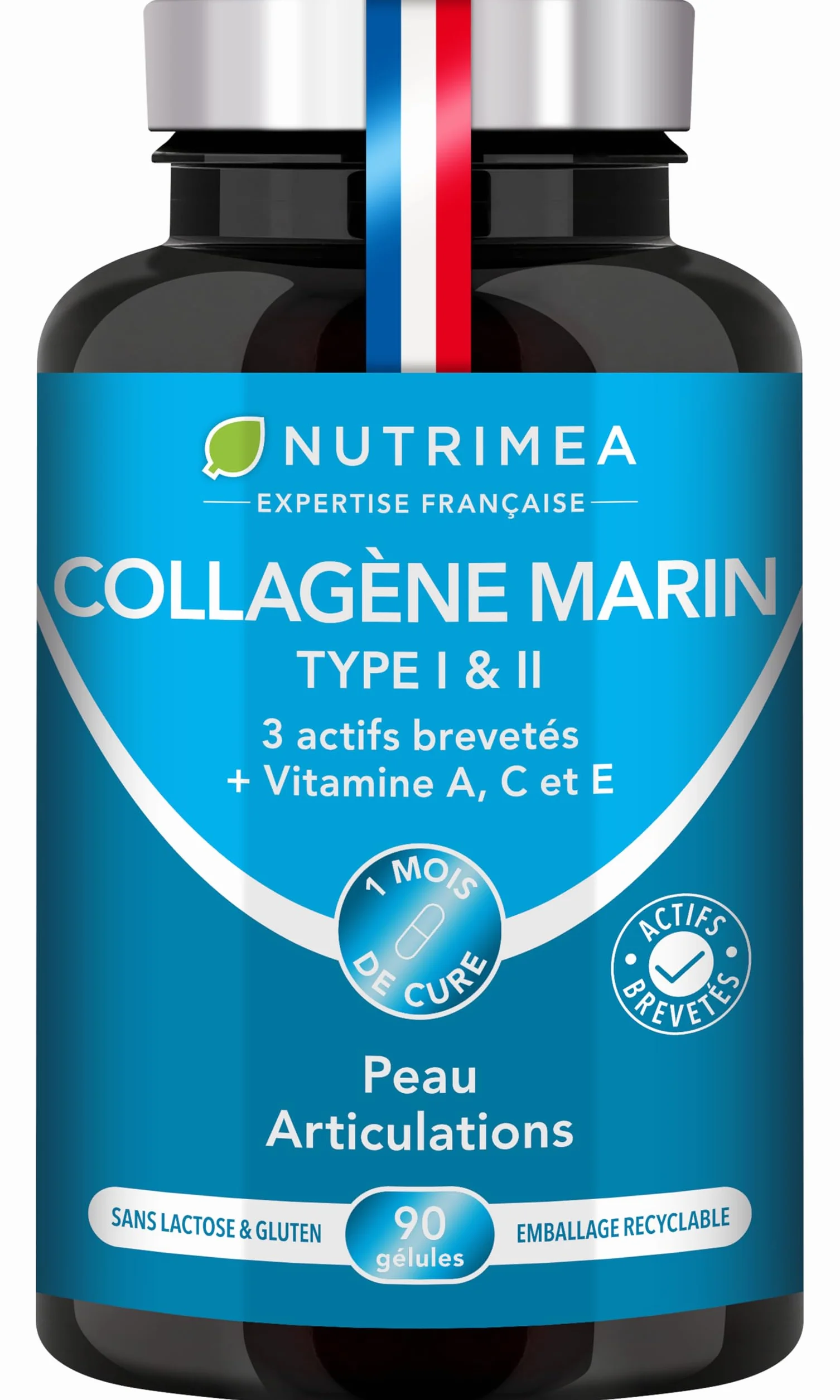 Nutrimea Collagene Marin Types I & II Brevetés 900 mg 90 Gélules Vitamines A C E Végétales Fabriqué en France