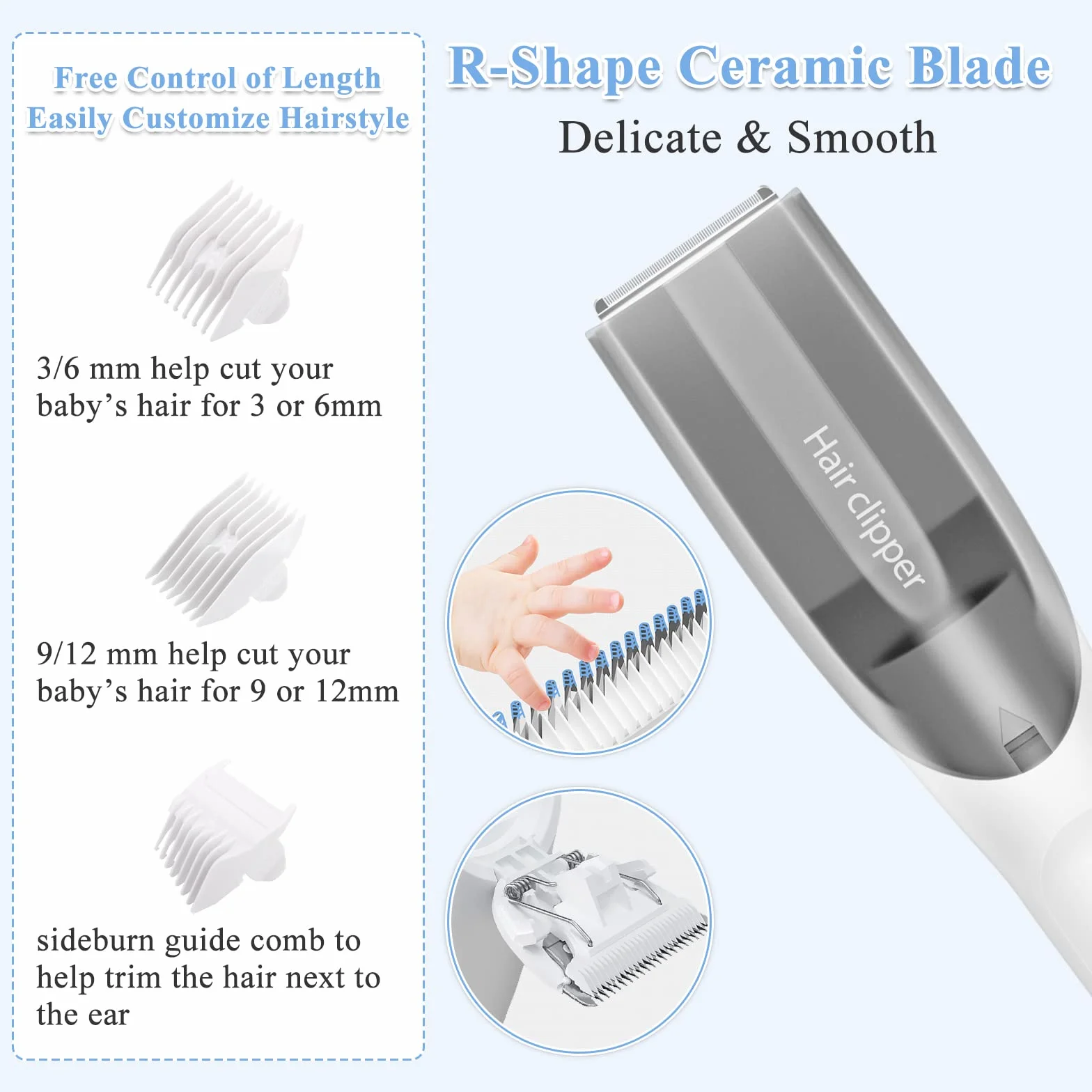 CARER SPARK Tondeuse Bébé Silencieuse avec Aspiration, Tondeuse Cheveux pour Enfants Étanche et Rechargeable USB avec 3 Sabots Idéale pour la Coupe de Cheveux des Nourrissons et Tout-Petits