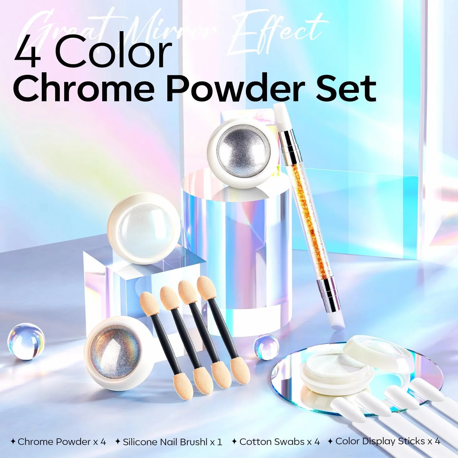 MODELONES Perle Poudre Ongles Blancs 13PCS Vernis Fards Poudre Métaux Brillants Nuanciers Ongles Palettes Yeux Stylo Détail