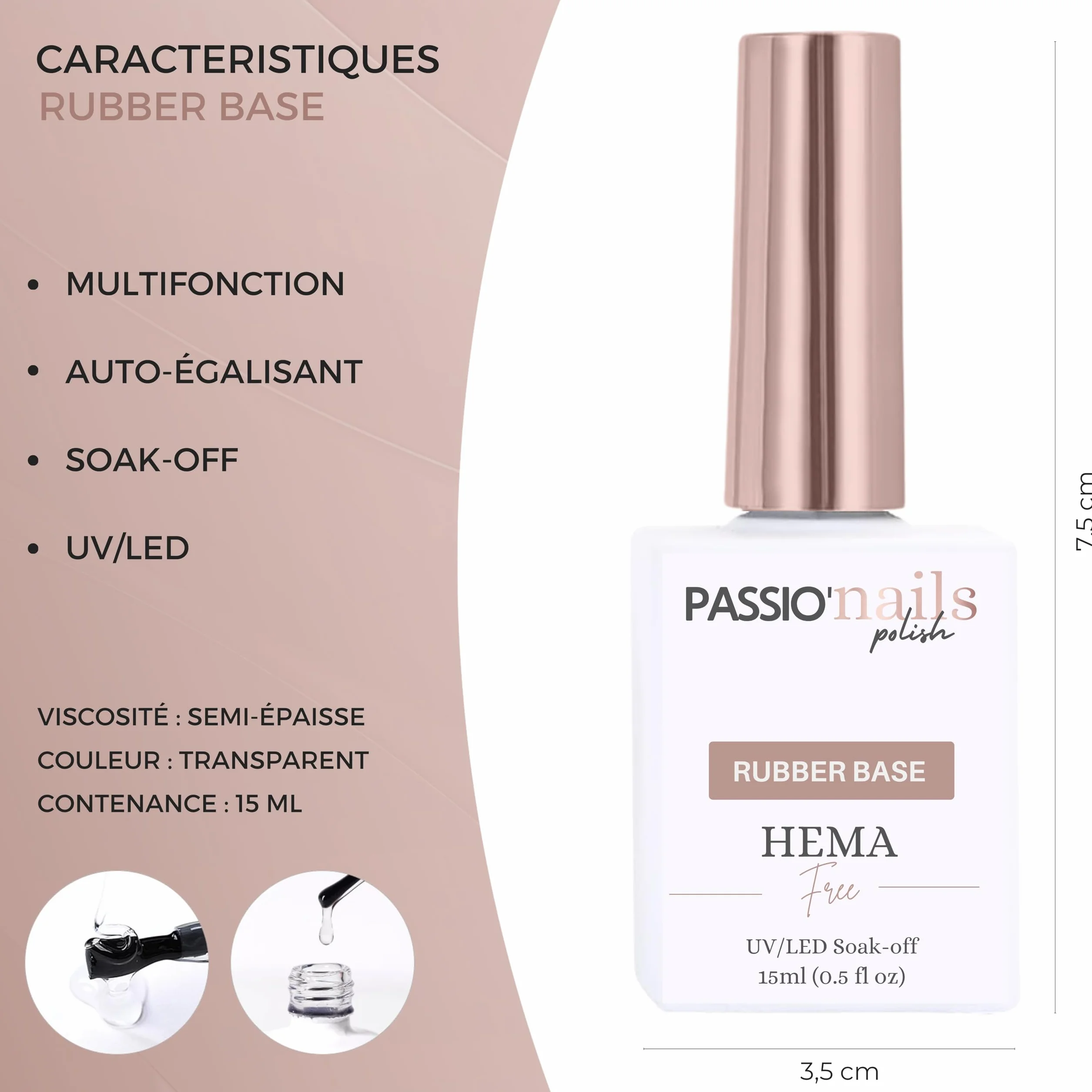 Passio’Nails Rubber Base HEMA-free 12-free Gel UV LED Multifonction 5 en 1 15ml