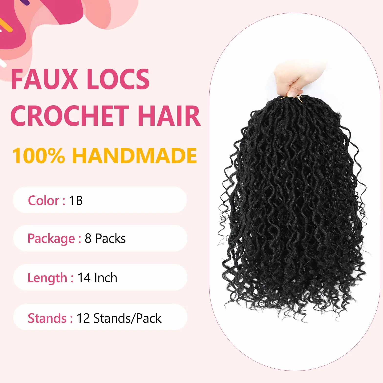 8 Packs Fausse Locks Crochet Braids 14 Inch River Faux Locks Crochet Hair Meches 12Supports/Paquet 1B Goddess Locs Crochet Braids Hair Extensions (1B#)