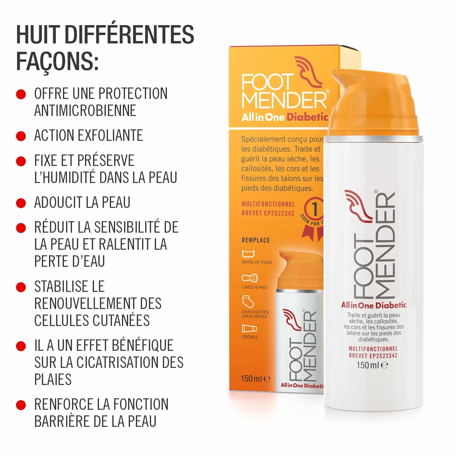 Footmender All in One Diabetic Crème Pieds 150 ml Traite Pieds Secs Callosités Cors Talons Fissurés