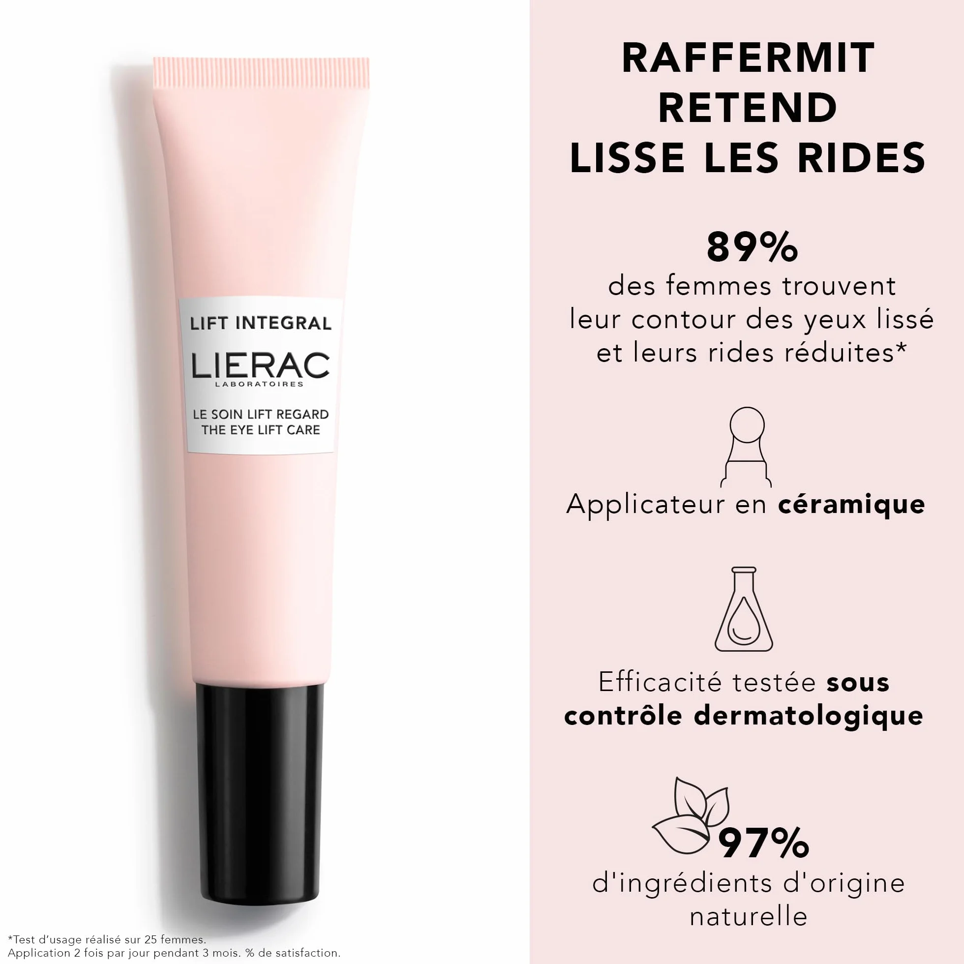 Lierac Lift Integral Le Soin Lift Regard 15ml Soin Contour Yeux Raffermit Retend Lisse les rides 97% ingrédients d'origine naturelle Yeux Sensibles