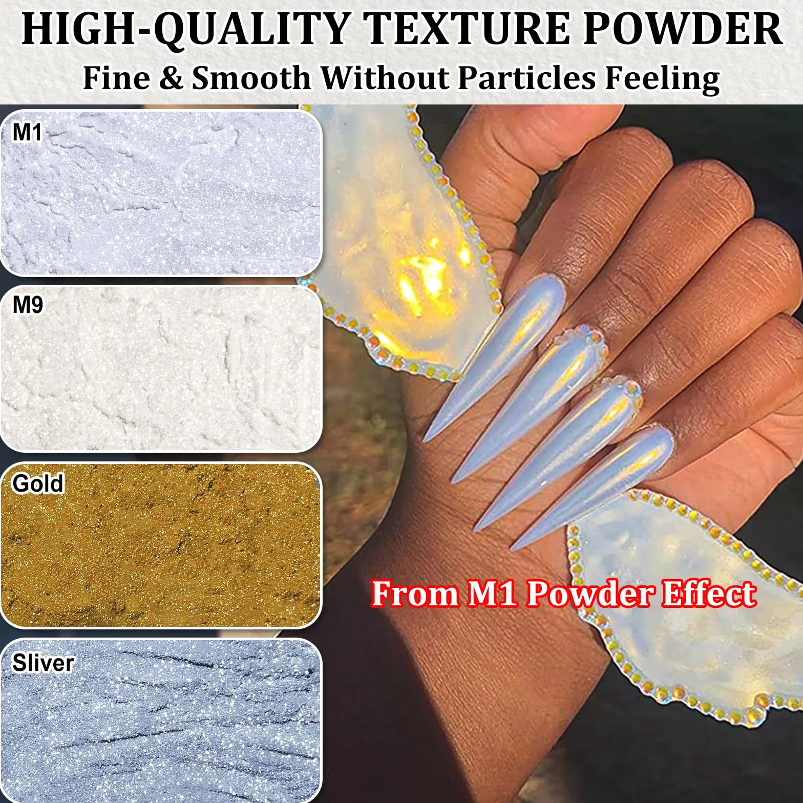 Blanc Perle Poudre Chrome Ongle - Poudres chromées effet miroir métallique or argent, poudres irisées Aurora Glitter DIY