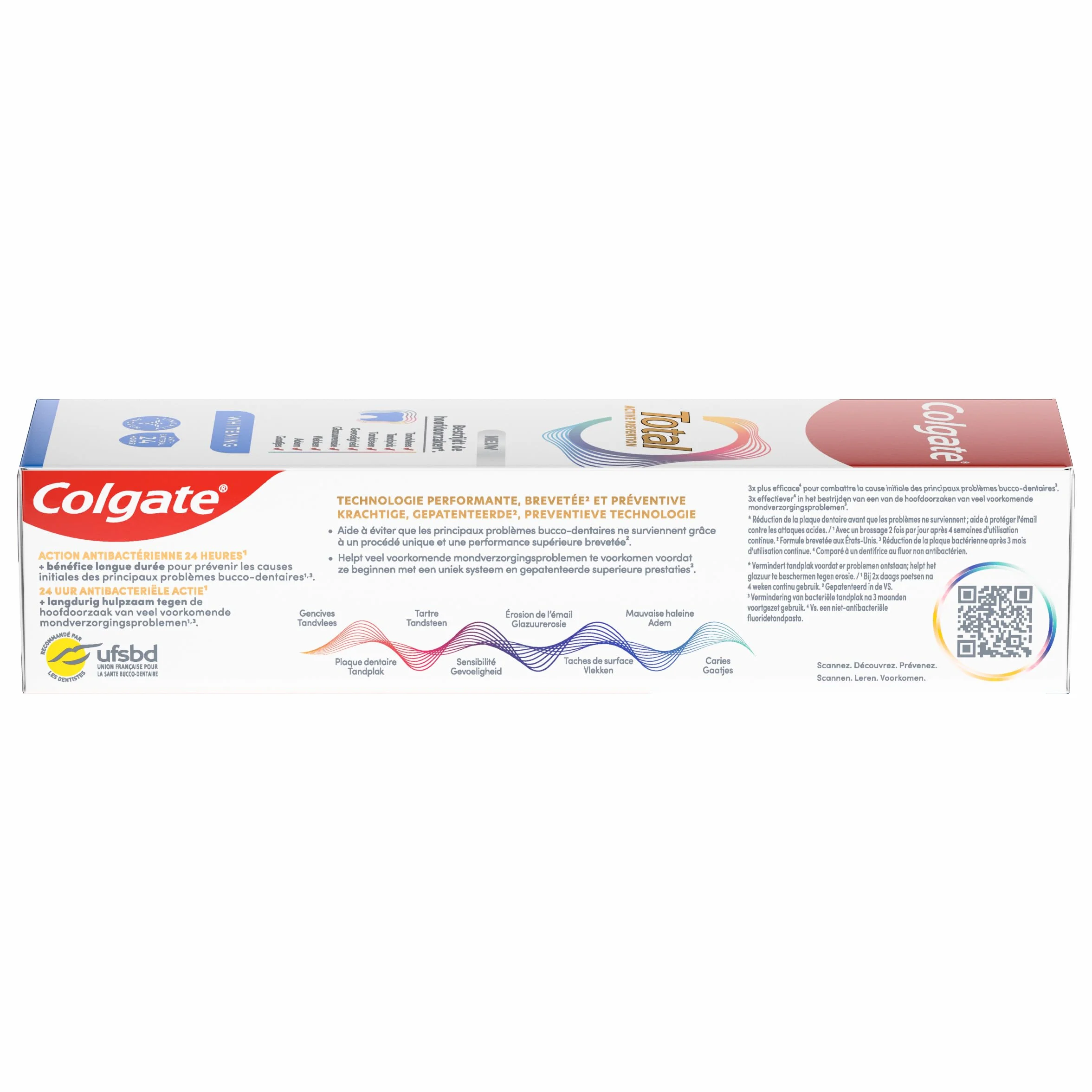 COLGATE Total Prévention Dentifrice 24h Active Blancheur Naturelle 3x75ml