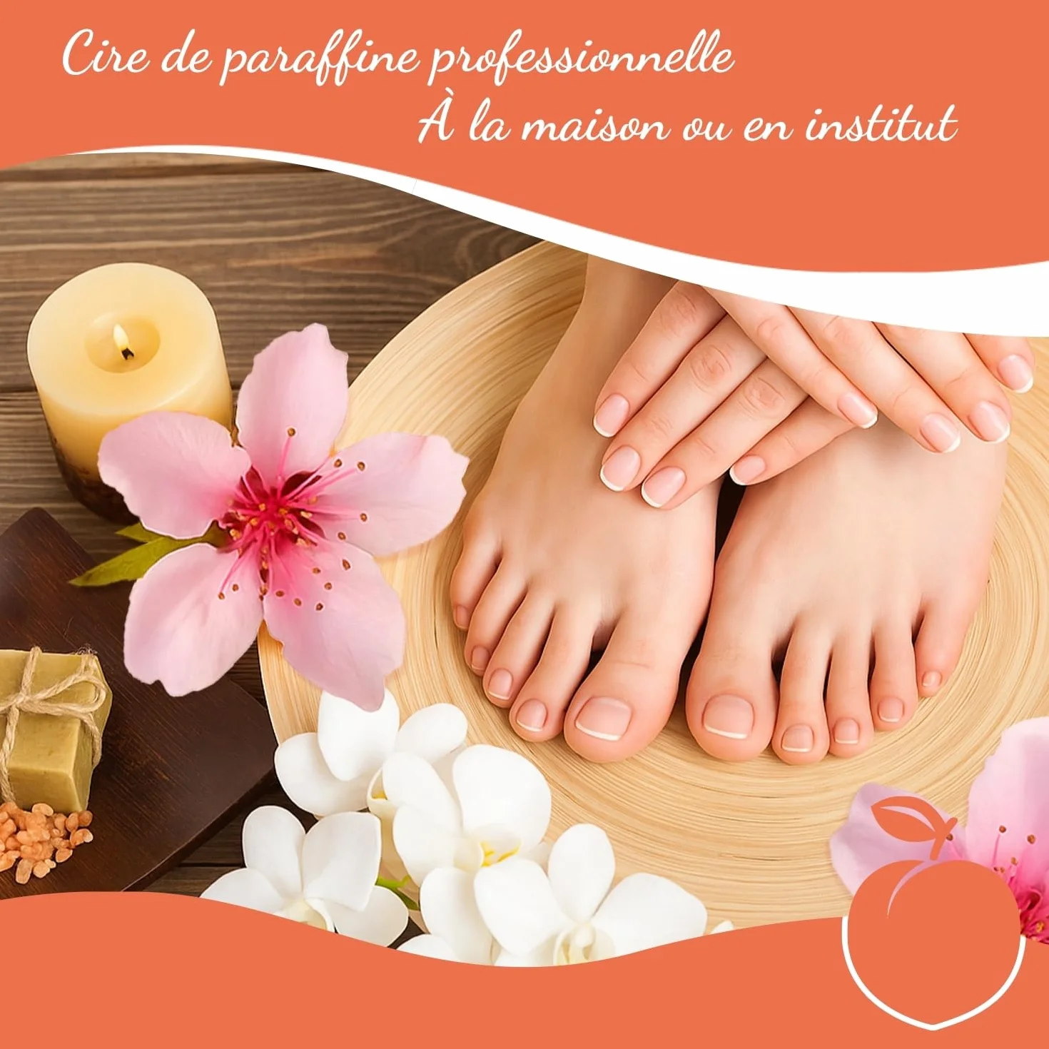 Cire de paraffine Maxi Pack, 6 blocs de 400 g (2,4 kg), parfum pèche, hydratante sans effet gras, idéale pour bains mains et pieds, soulagement arthrite, pédicure