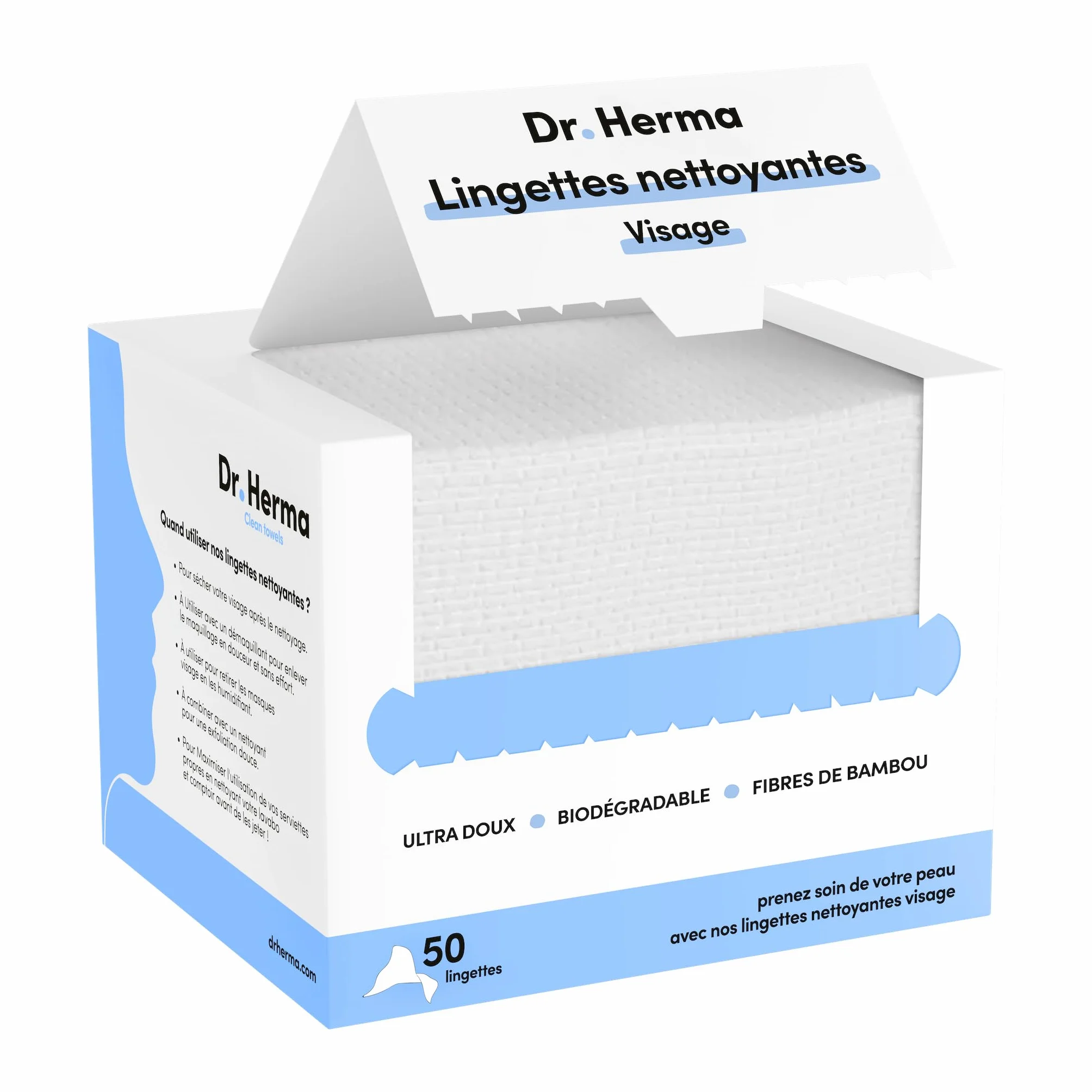 Lingettes Bambou Démaquillantes Nettoyantes Visage 50 unités Peaux Sensibles