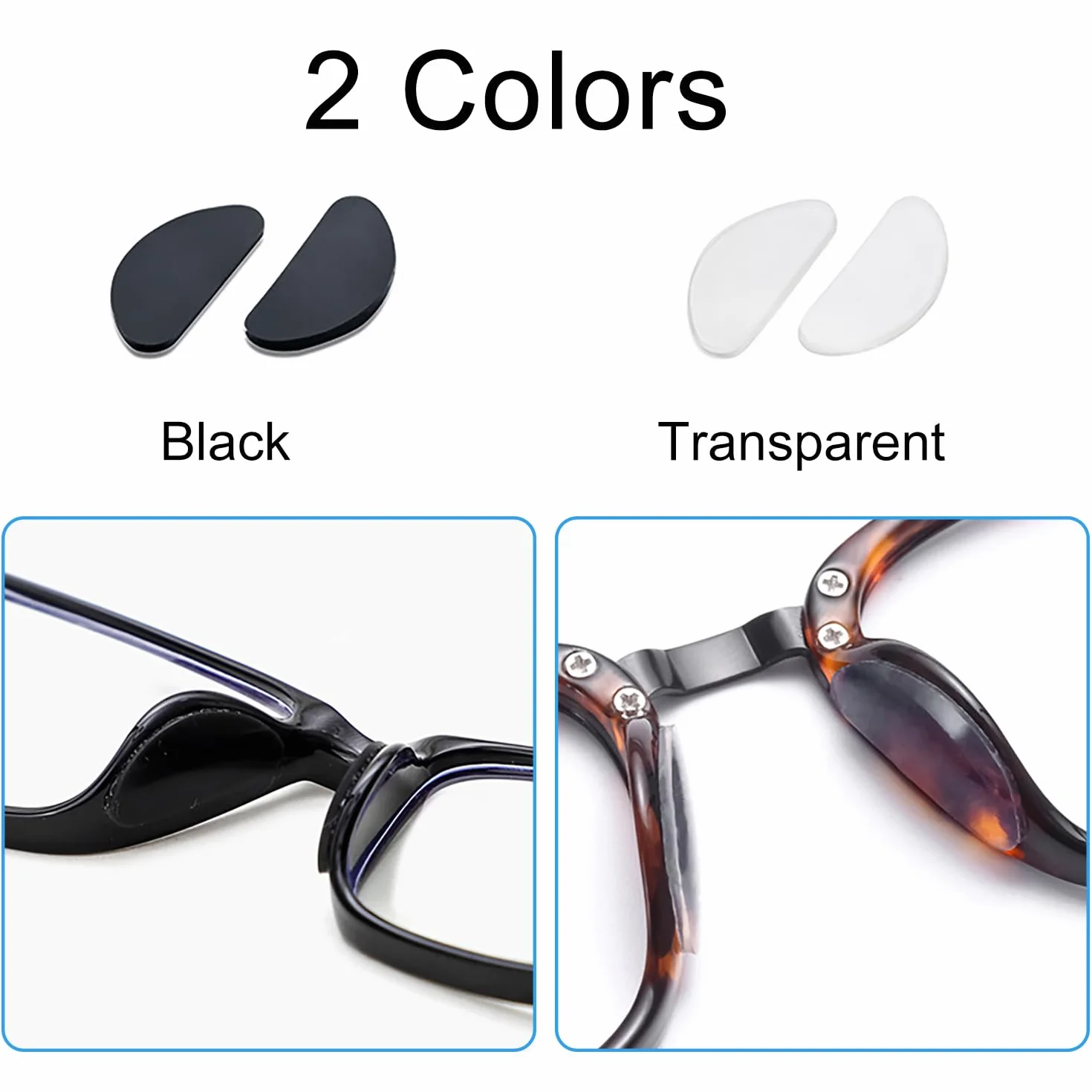 Coussinets Nasaux en Silicone Antidérapant pour Lunettes, Auto-Adhésifs, pour Lunettes de Soleil Spectacles (Transparent, Noir)