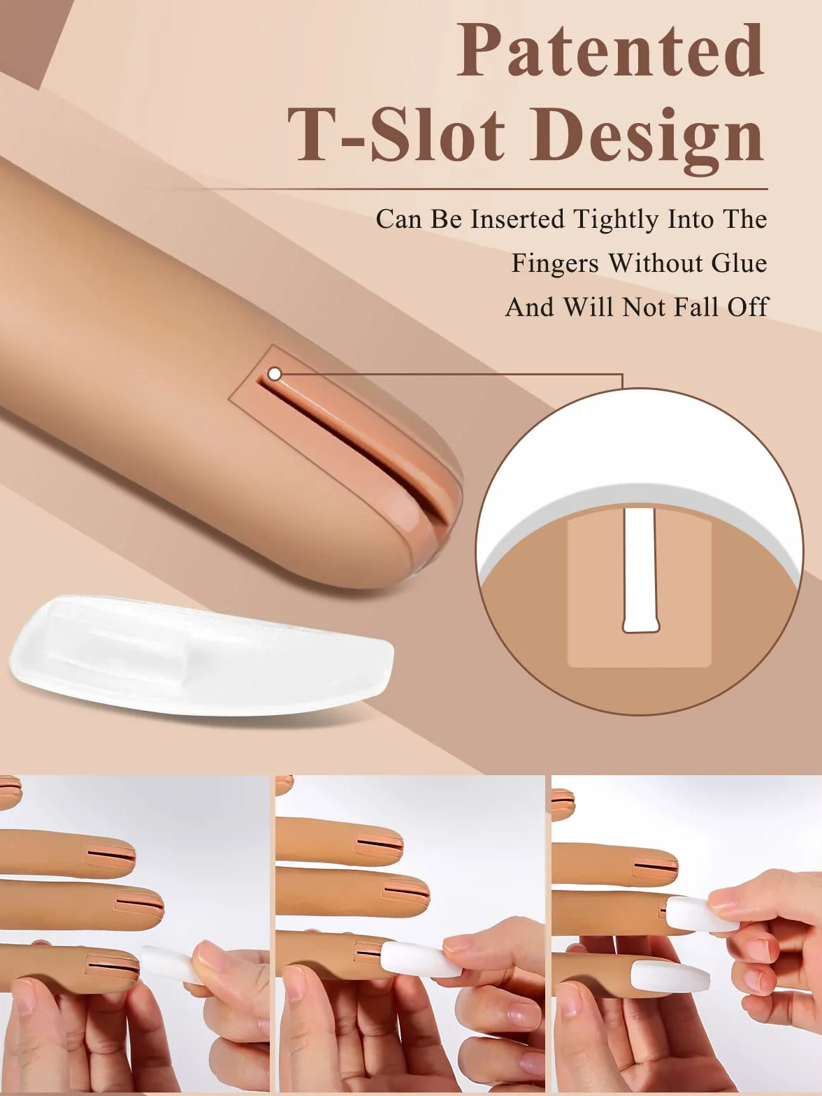 Yokilly Main d Entrainement Pour Ongle,Silicone Main D'entrainement Manucure Avec 200 Faux Ongles,Professionnels Flexible Réglables Modèle Main Femelle Pour Ongle (Mains Le Brun)