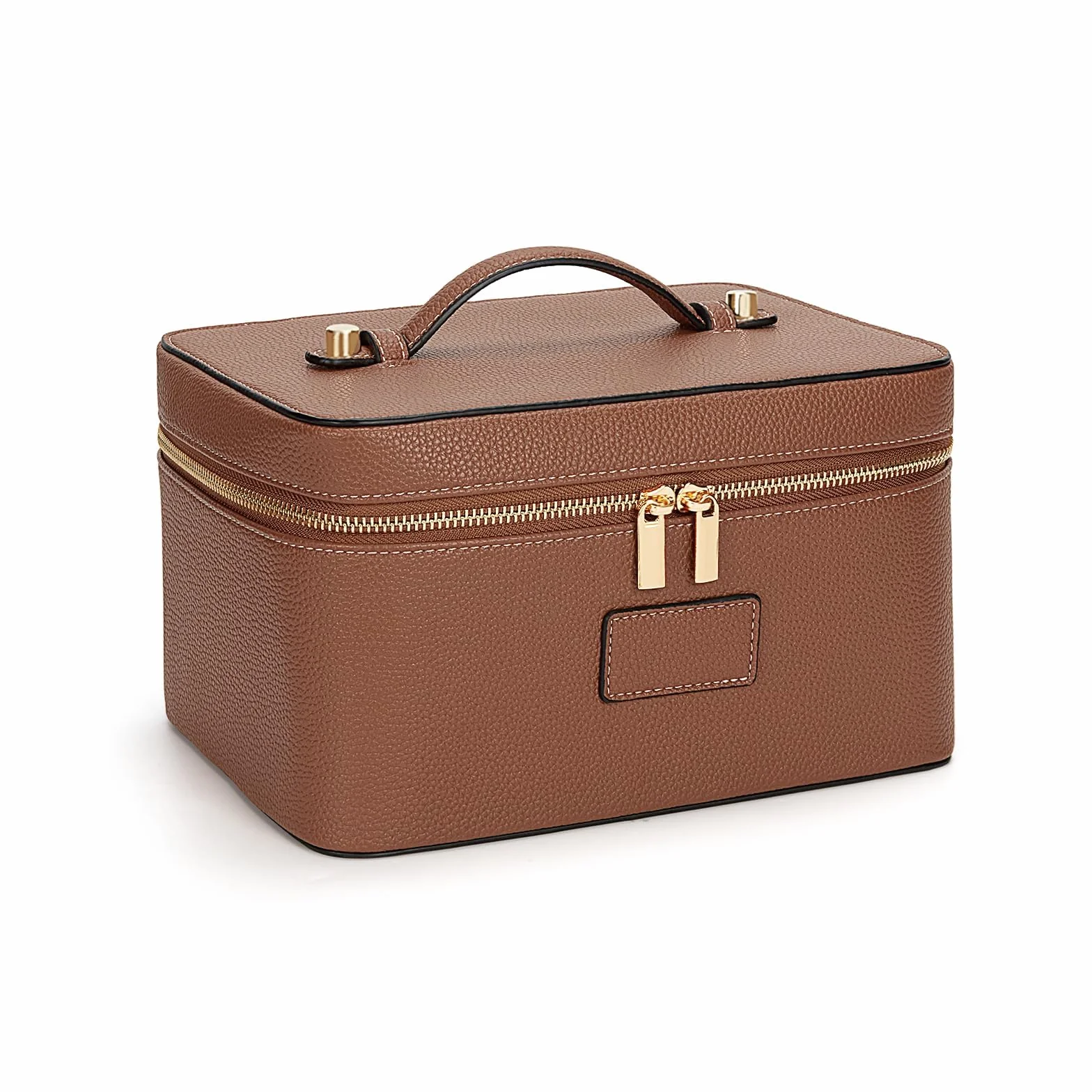 Trousse de maquillage en cuir pour femme - Grande trousse de toilette de voyage étanche avec organiseur de qualité supérieure, jaune, Trousse de beauté