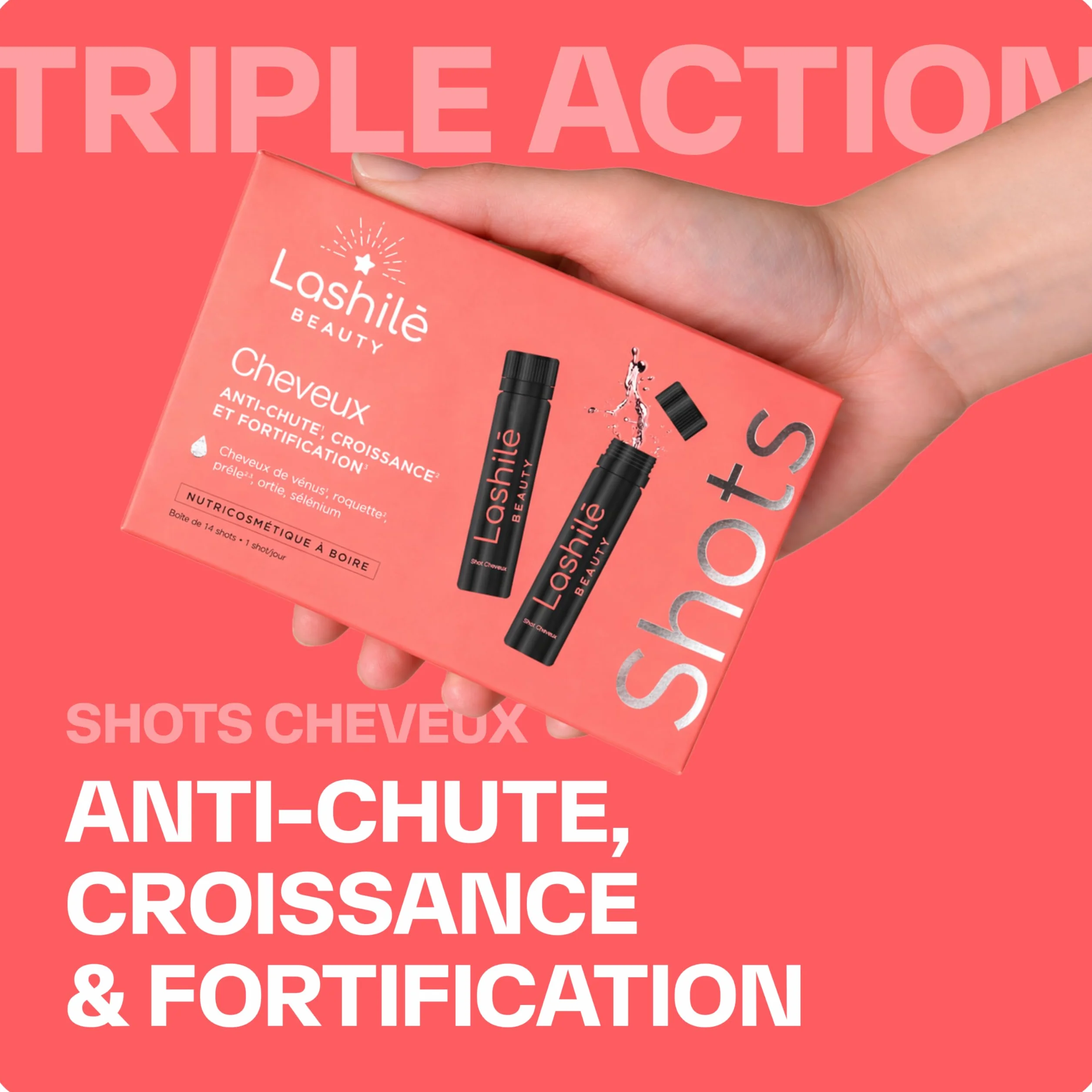 Lashilé Beauty Complément Alimentaire Cheveux 3 en 1 Anti-chute Croissance Fortification Programme 14 Jours