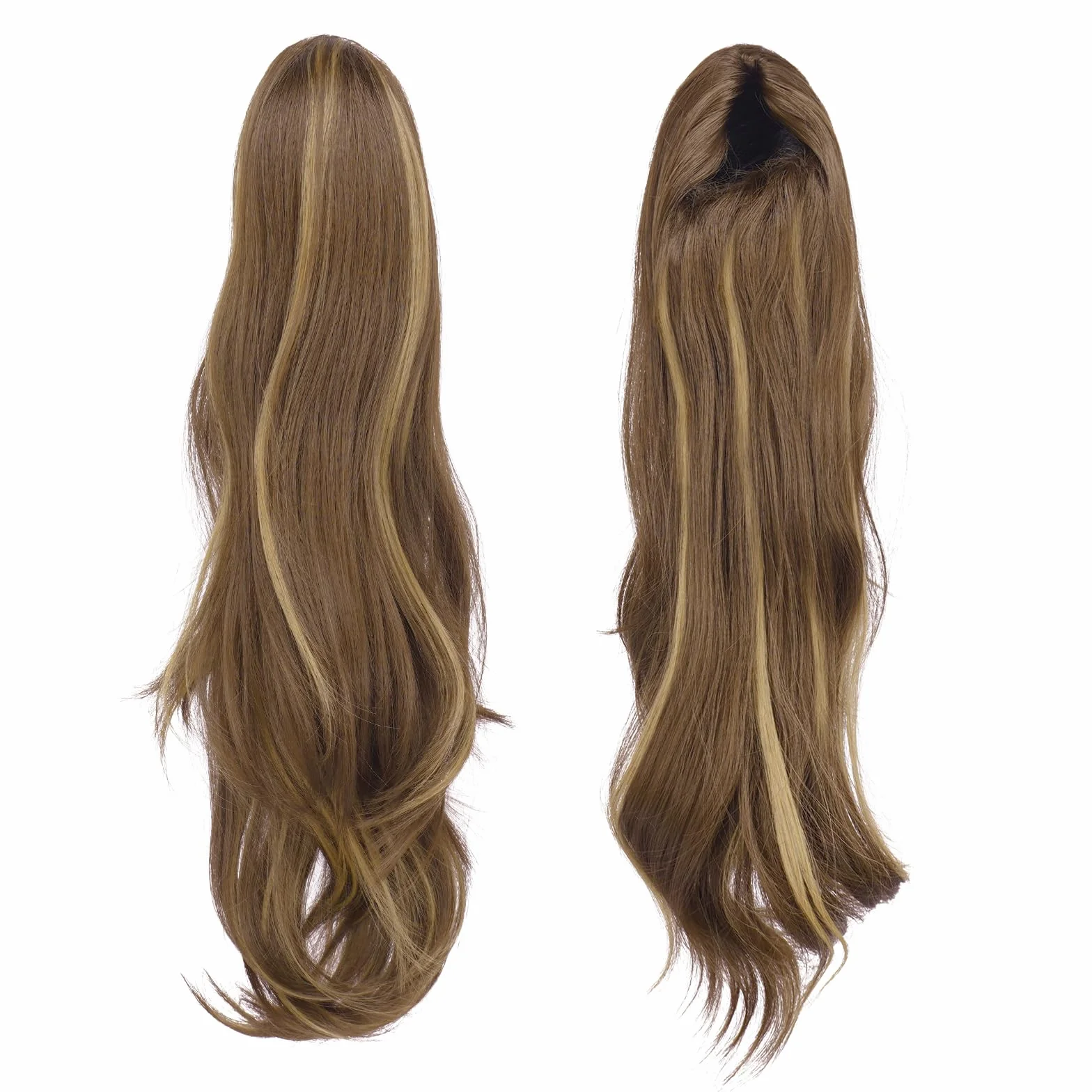 FESHFEN Extension Queue de Cheval avec Cordon, Naturel Ponytail Extensions de Cheveux Ondulées Synthétiques Blond Miel Mélangé Brun Clair Postiche Bouclés pour Femmese, 50 cm