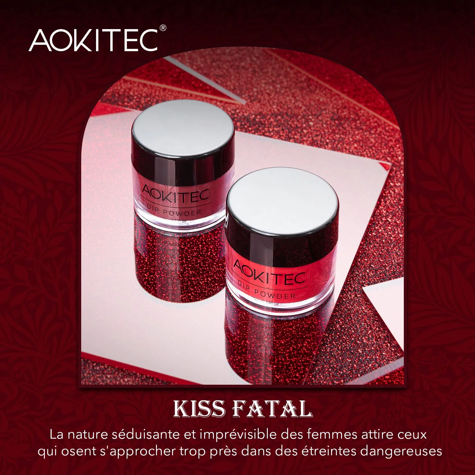 Aokitec 14Pcs Dipping Powder Kit 8 Couleurs Baiser Passionné, Poudre Acrylique avec Base Finition Activateur Pinceau, Nail Art Manucure
