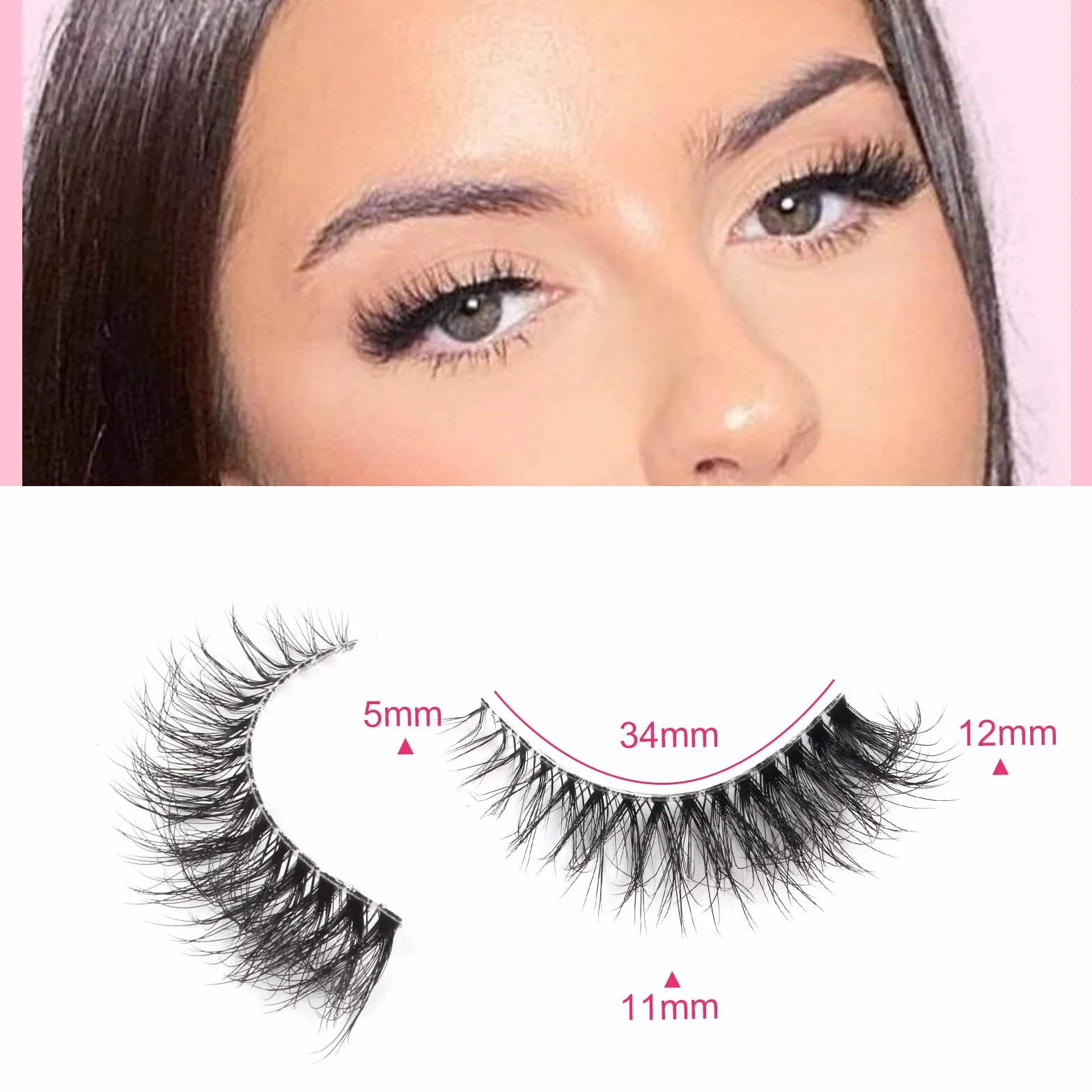 Faux Cils Naturel Bande Transparente Minces 7 Paires 3D Oeil de Chat Reutilisable Cat Eye Fake Lashes Moelleux Mink Fluffy