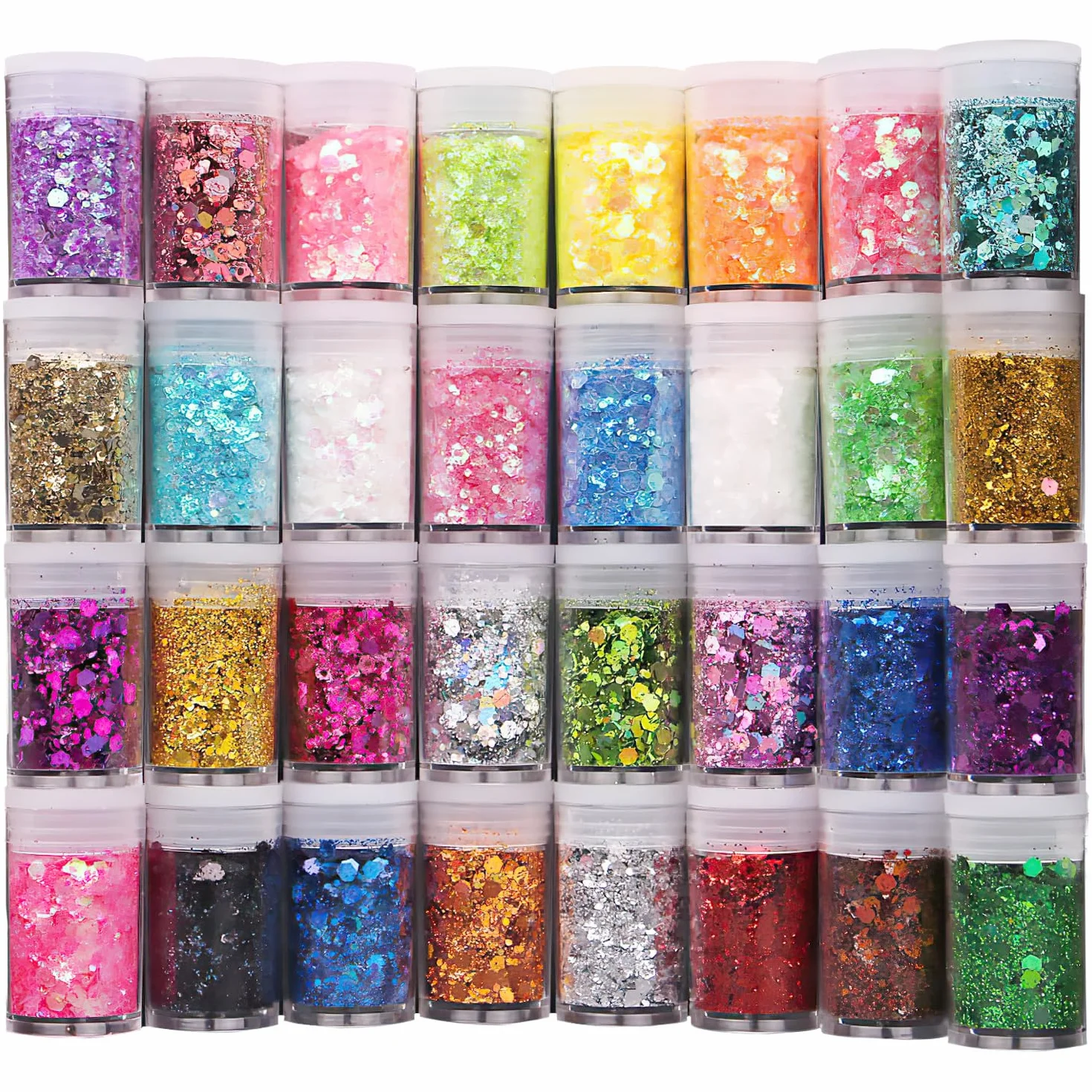 Nuangoo Poudre Brillante 32 Couleurs Paillettes Fines pour Art & Craft, Nail Art, Maquillage