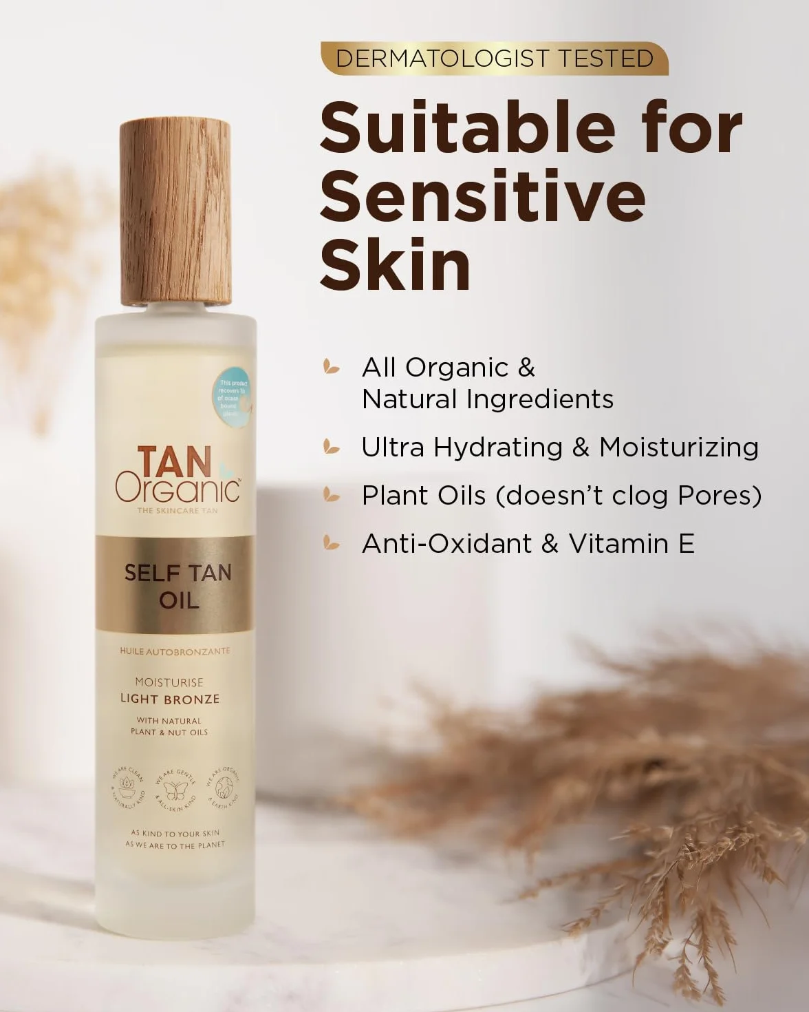TanOrganic Huile Autobronzante 100ml | Autobronzant Bio pour Visage & Corps | Bronzage Léger et Naturel avec Vitamine E | Vegan et Sans Traces avec Aloe Vera & Huile d'Argan | Résistant au Transfert
