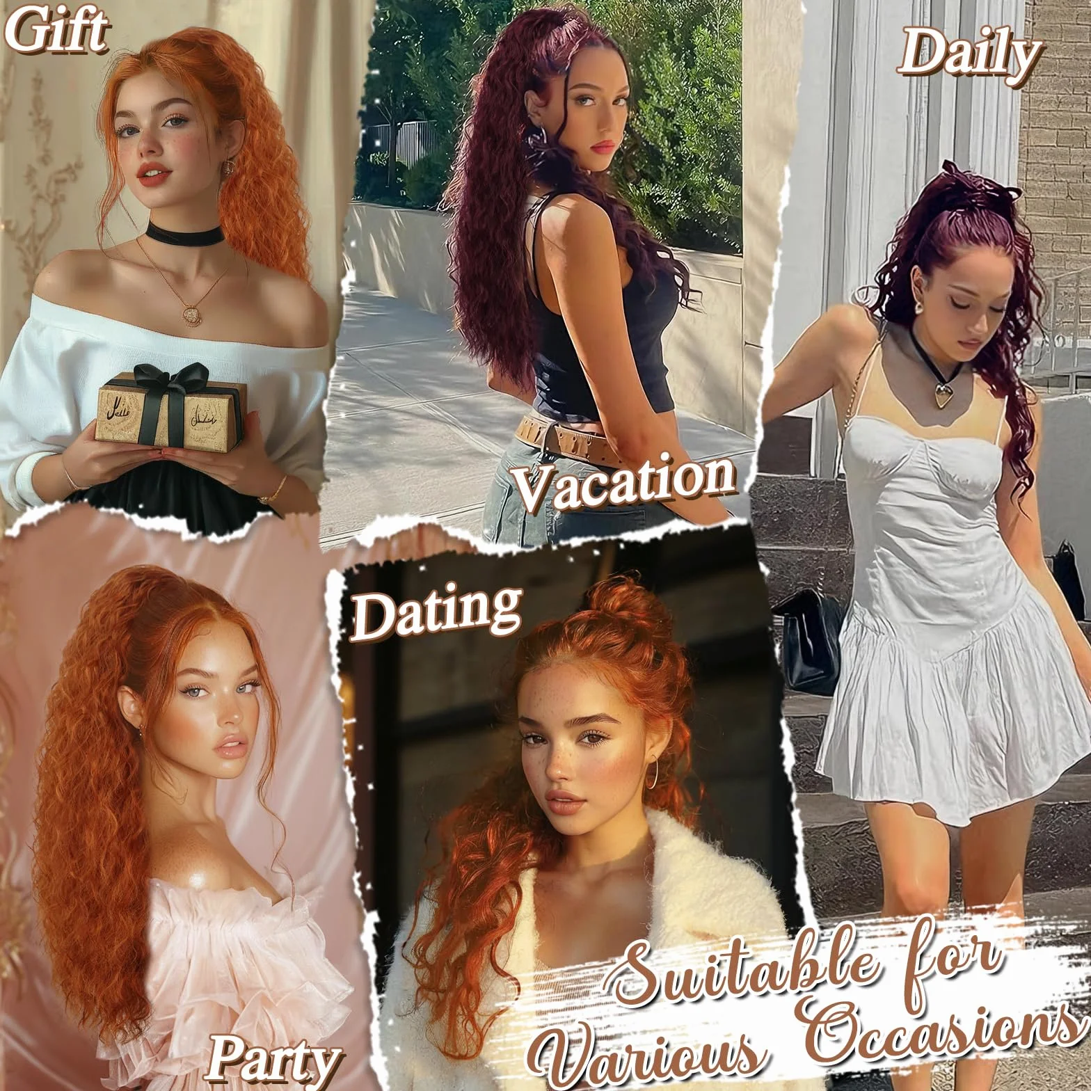 BARSDAR 56cm Bordeaux Queue de Cheval Extnsion, Longue Ondulée Synthétique Peigne Clip in Queue de Cheval Extension Cheveux avec Cordon pour Femmes Bohemian Naturel Rouge Foncé Ponytail Postiche