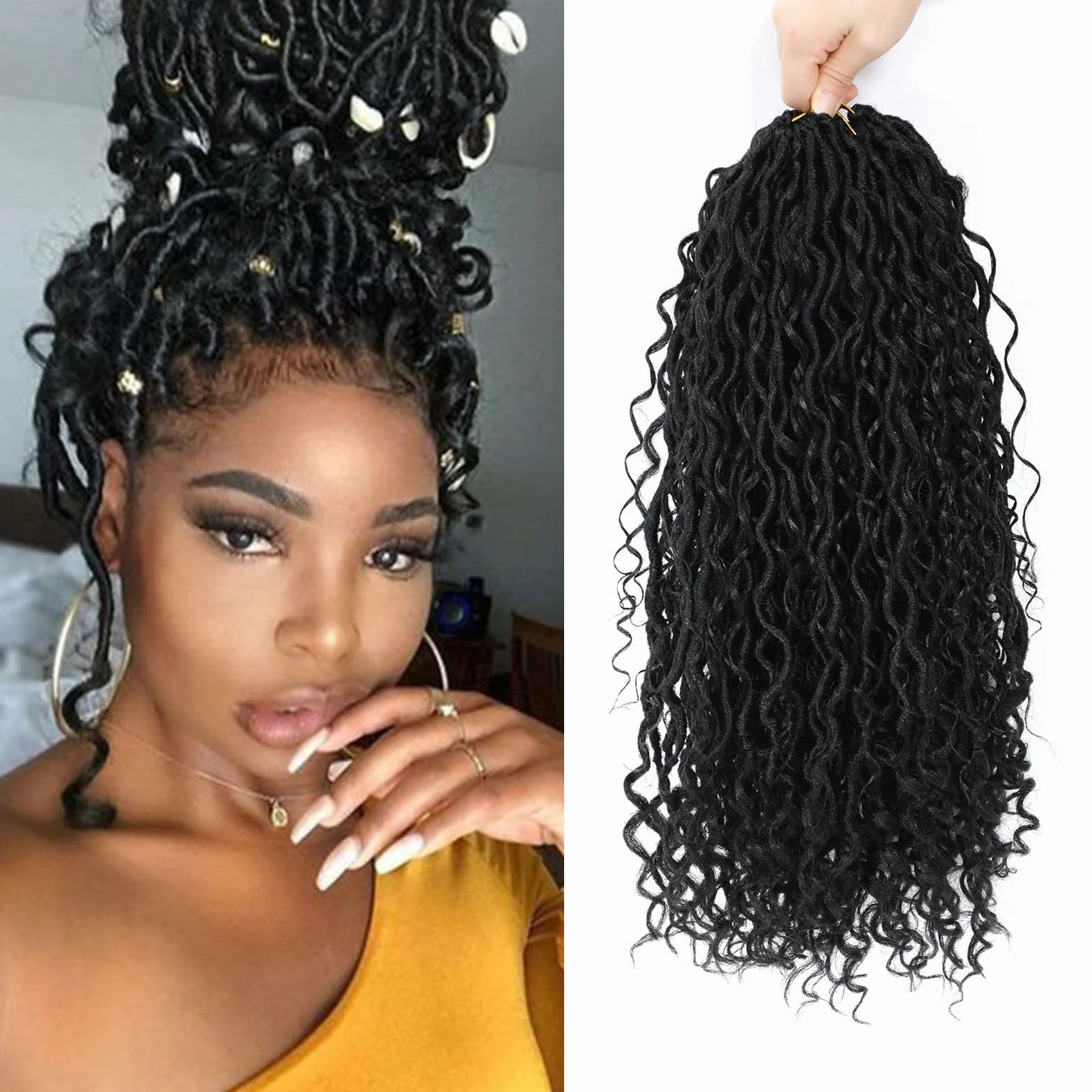 8 Packs Fausse Locks Crochet Braids 14 Inch River Faux Locks Crochet Hair Meches 12Supports/Paquet 1B Goddess Locs Crochet Braids Hair Extensions (1B#)