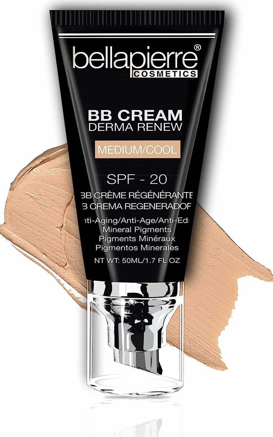 Bellapierre BB Crème SPF 20 | Correcteur, fond de teint et hydratant | Non toxique et sans paraben | Applicateur à pompe – 50 grammes - Medium Cool