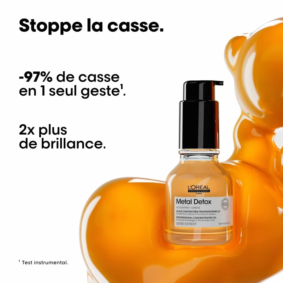 L'OREAL PROFESSIONNEL Metal Detox Anti-Casse Cheveux Abîmés & Cassants Raides à Bouclés Naturels à Colorés -97% de Casse 2x Plus de Brillance