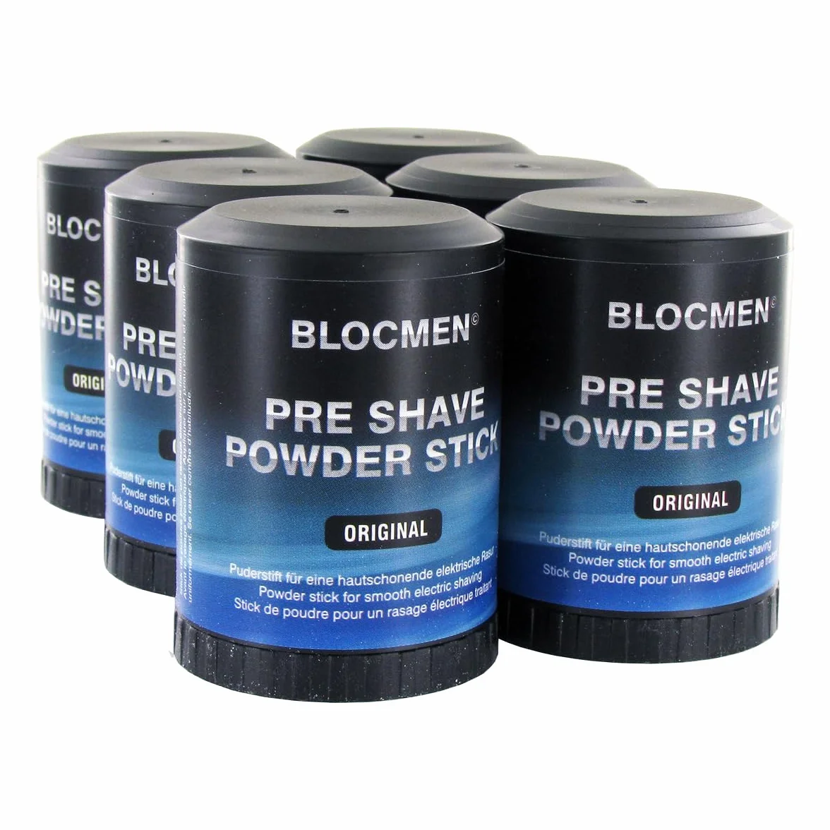 BLOCMEN Original Stick de poudre original 60g - rasage à sec doux sans irritations - stick avant-rasage avec menthol pour hommes (60 g (Lot de 6))