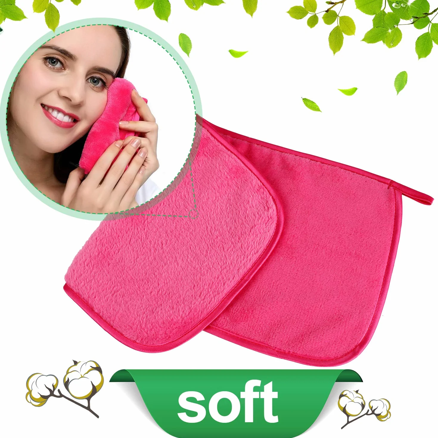 Chiffon Démaquillant Réutilisable en Microfibre, 5 Pièces, Tampons de Visage Lavables et Absorbants