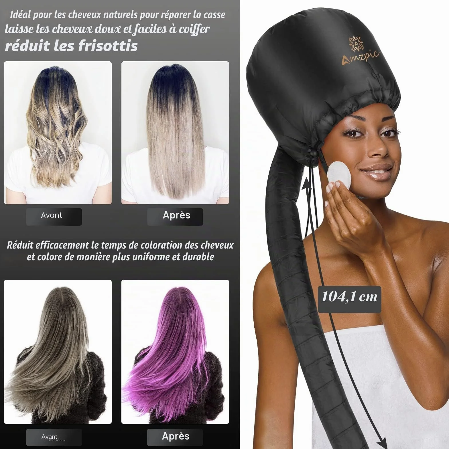 Fixation pour sèche-cheveux avec capuche, fixation douce et réglable pour sèche-cheveux extra large pour un séchage plus rapide à la maison, facile à utiliser pour le coiffage, le bouclage et