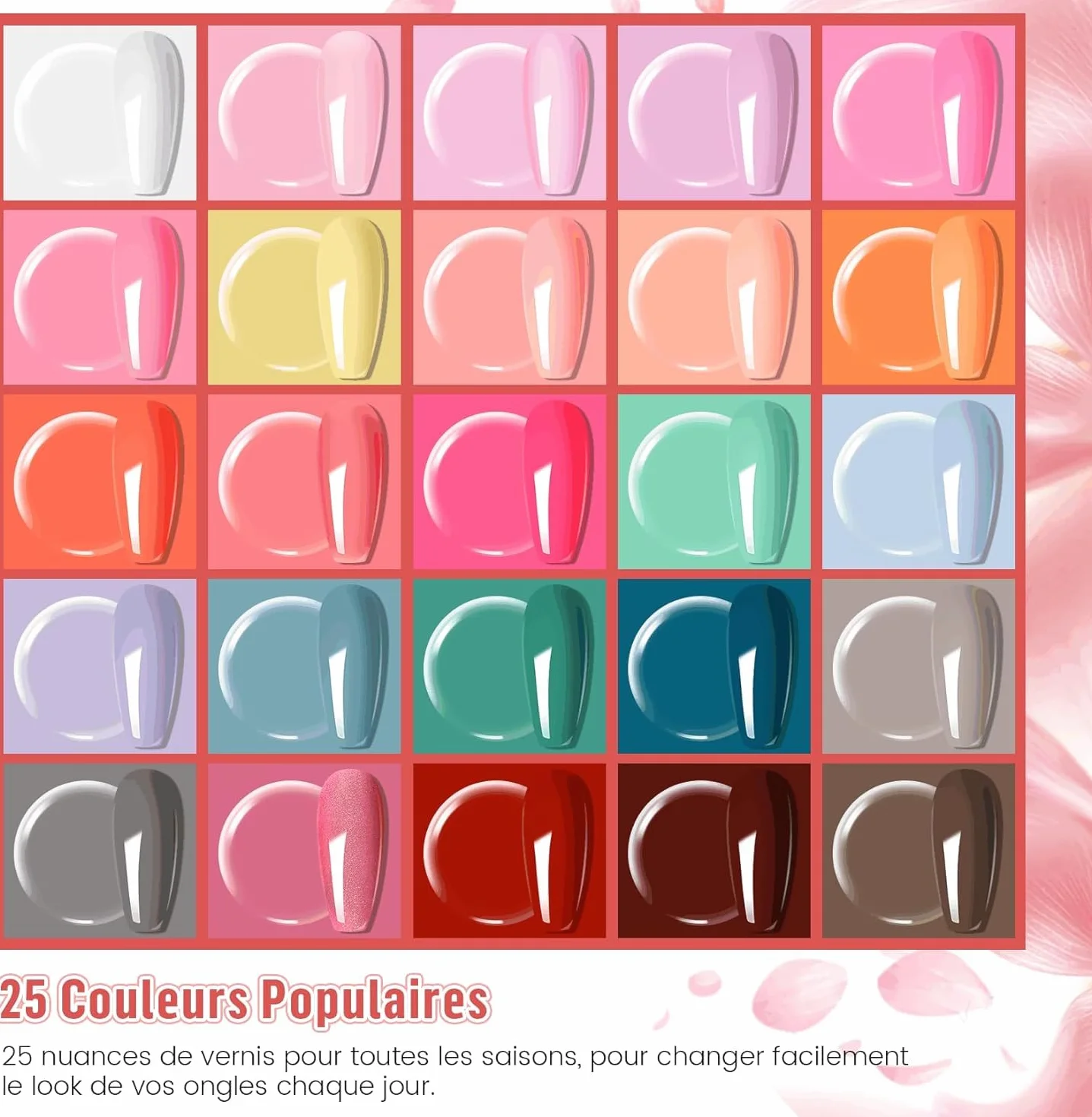 Phoenixy Kit Vernis Semi Permanent 25 Couleurs avec Lampe UV Base et Top Coat Kit Ongle Gel UV Complet Rouge Rose Vernis Semi Permanent Cadeaux pour Femmes