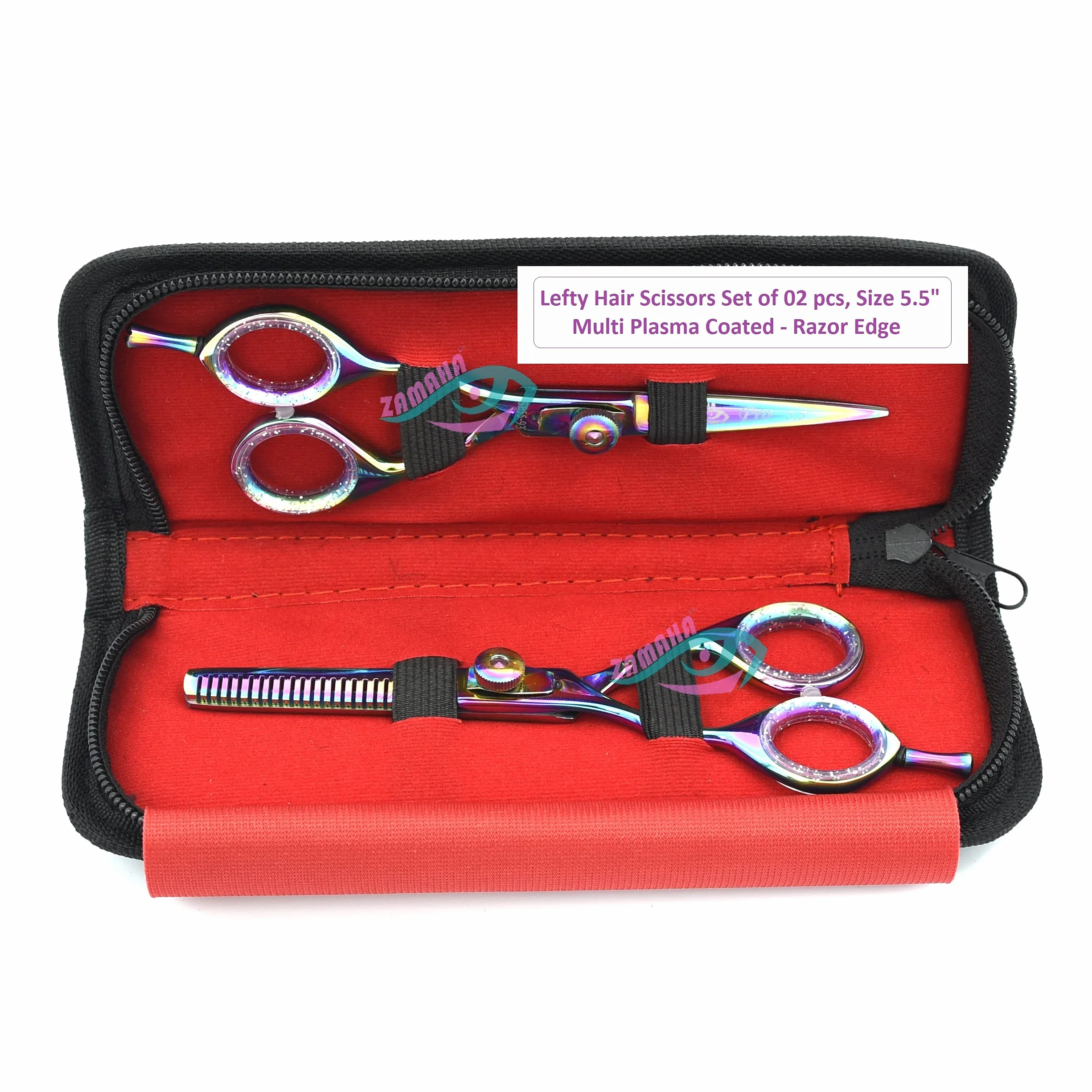 Kit de ciseaux de coupe de cheveux professionnels pour gaucher - 14 cm - Ciseaux à texturer et à effiler pour coiffure et barbier - Pour homme et femme