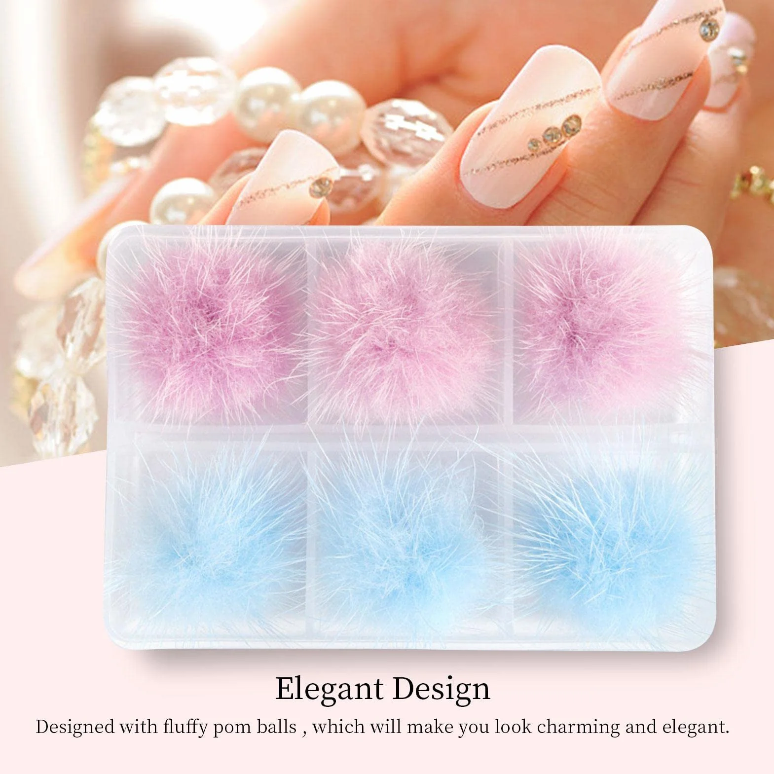 WENGAN Nail Charm Magnétique 6 Pièces Doux Pom Pom Boule Amovible Décoration Manucure