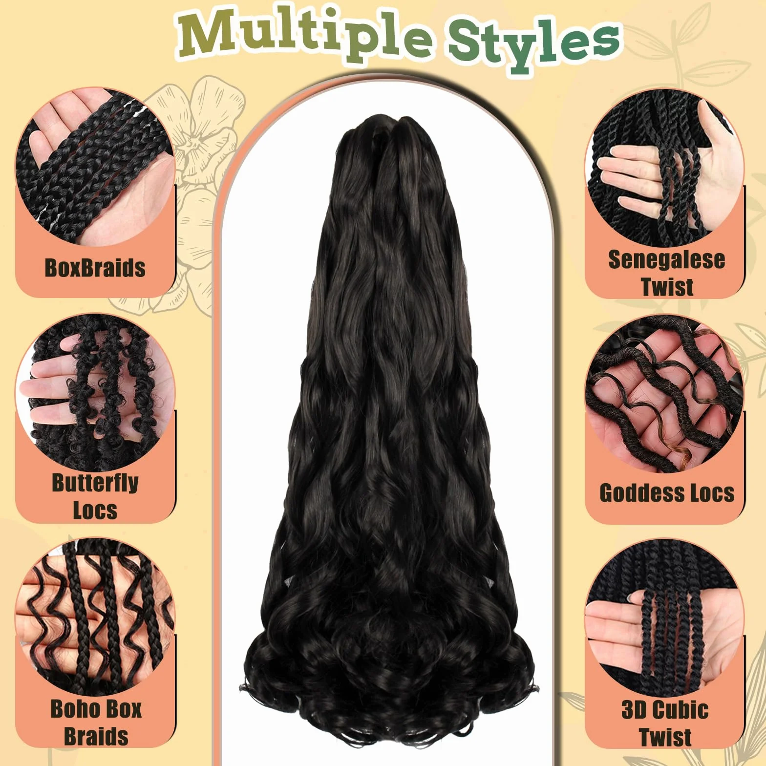 Enbeautiful French Curl Braiding Hair 24 Inch 8 Packs Pre Stretched French Curly Braids Loose Wavy Synthetic Curls Crochet Hair for Women with Curly Ends (24Inch,1B,8Packs)