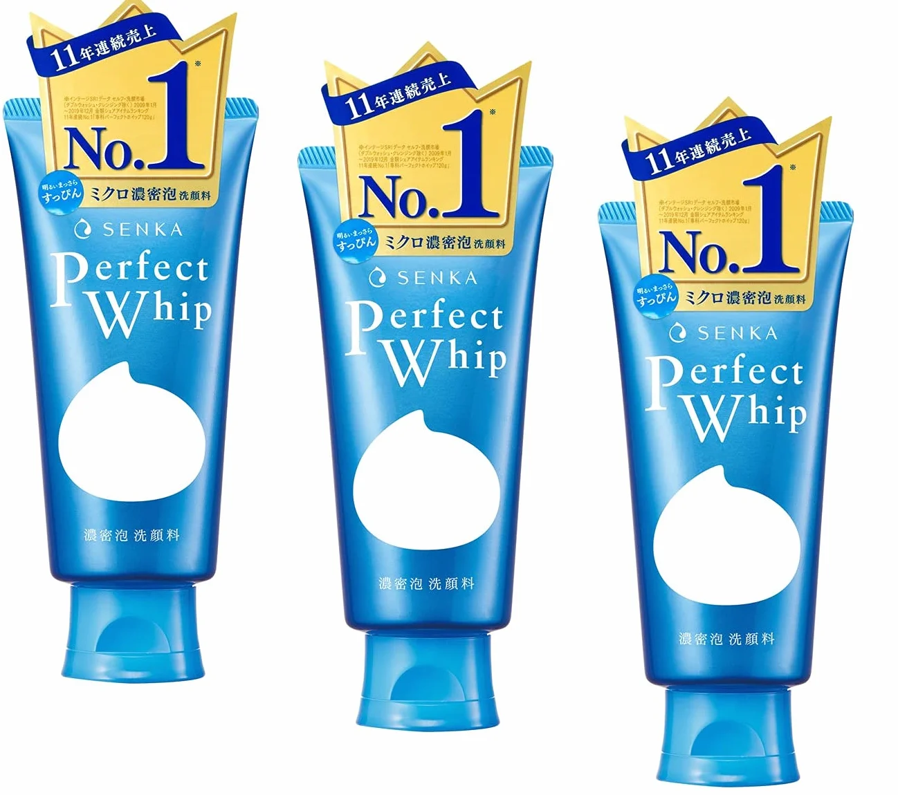 Senka Perfect Whip 120g, Mousse Nettoyante Hydratante Visage, Enrichie en Soie et Acide Hyaluronique, Fabriqué au Japon, Set de 3