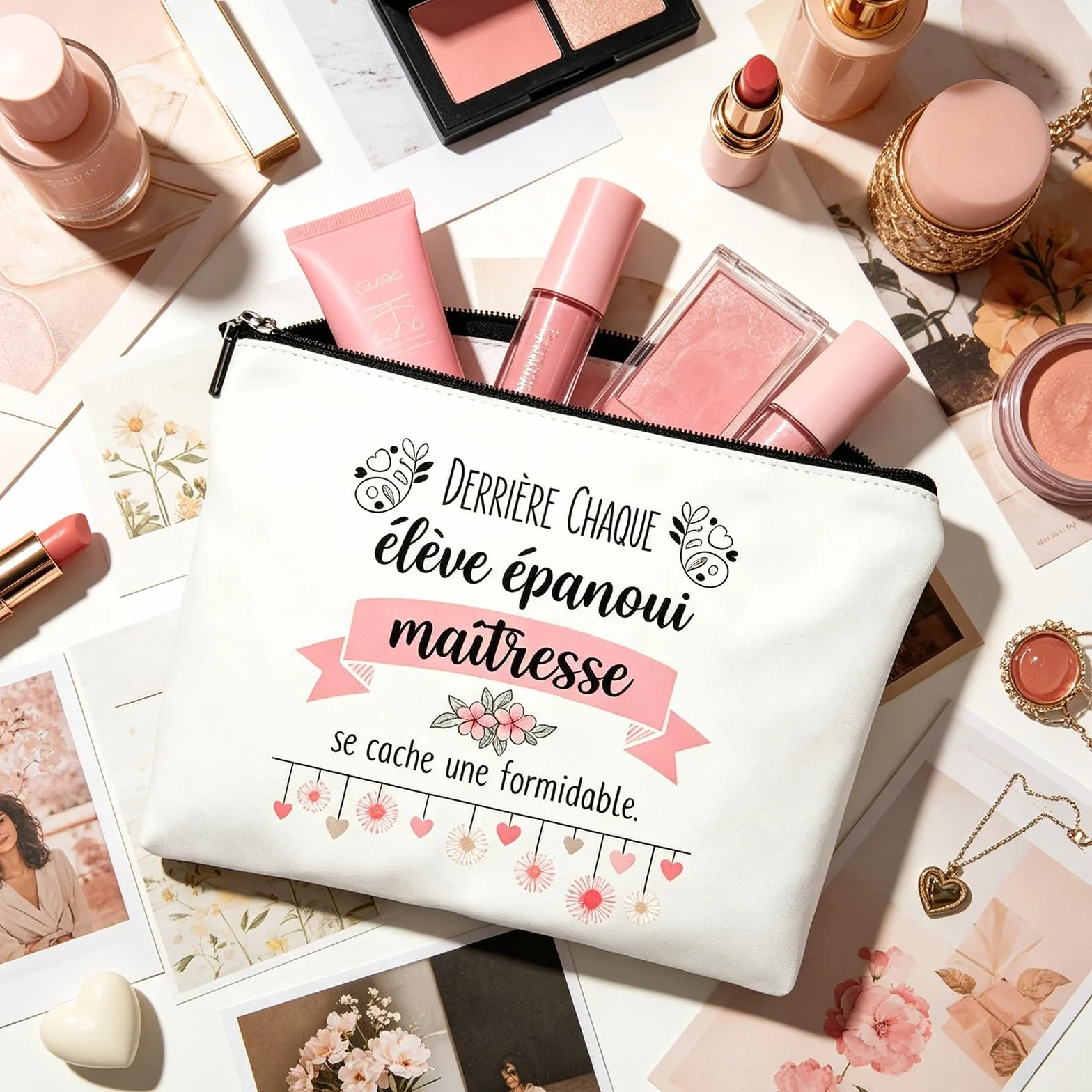 Trousse de Maquillage et Porte-Clés Mignon Cadeau Maitresse d'École Fin d'Année