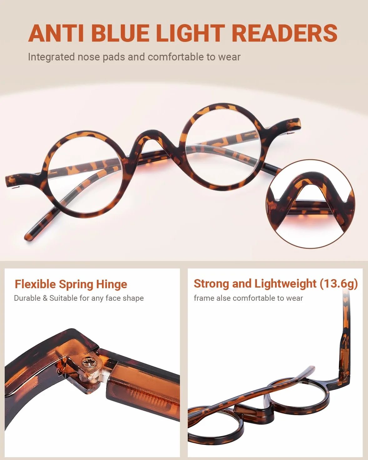 Lunettes de Lecture Homme Femme Blocage Lumiere Bleue Monture Lunettes Loupe Charnieres Ressort Lot de 5