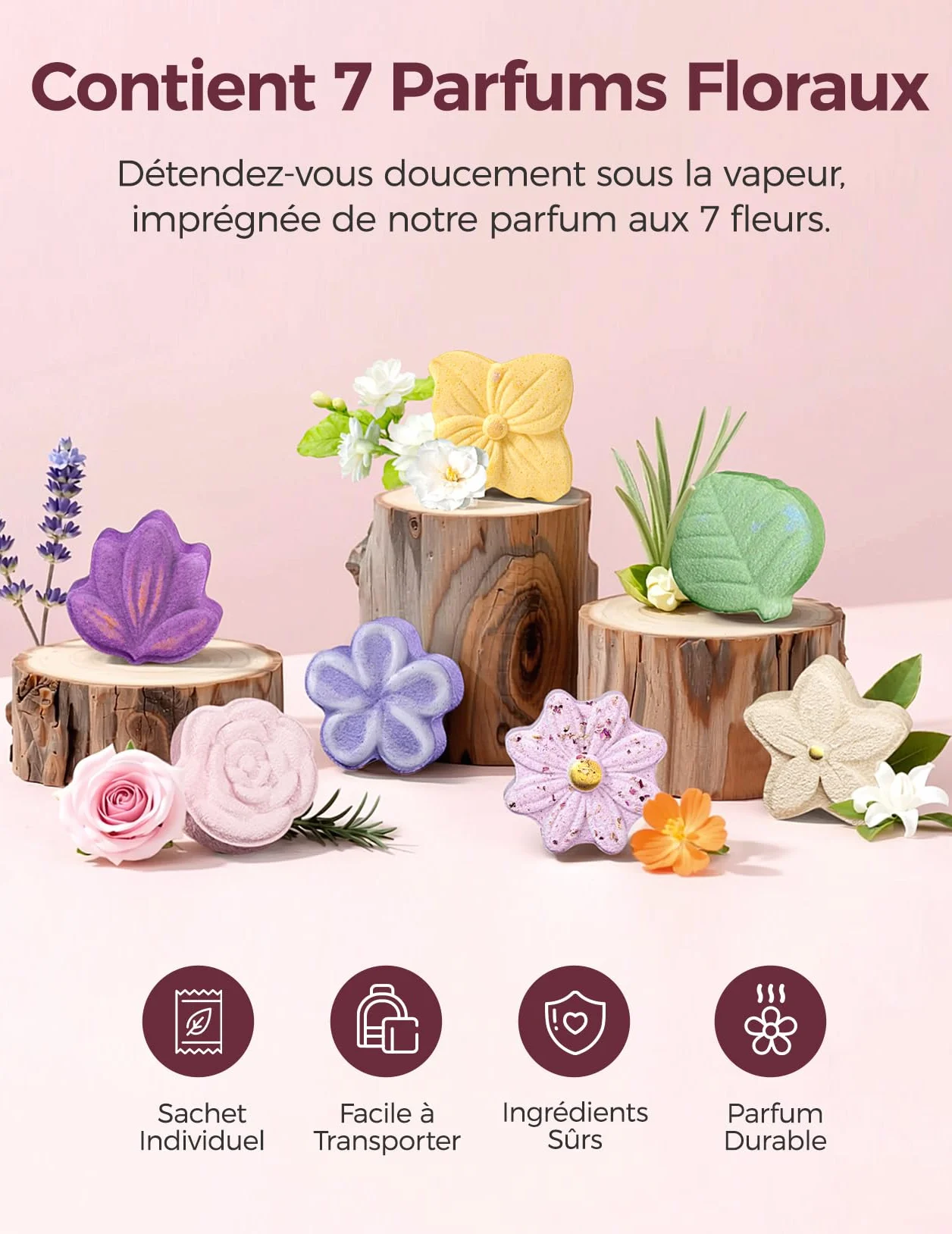 Momcozy Lot de 14 Bombes de Douche Aromathérapie 7 Parfums Floraux Expérience Spa à Domicile Idée Cadeau Formule Douce
