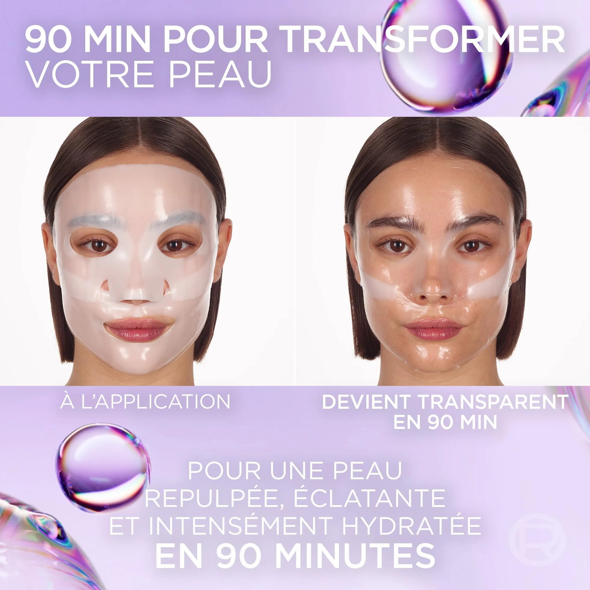 L'Oréal Paris Revitalift Filler Glass Skin Masque Visage Hydrogel Éclat Hydratation Intense Acide Hyaluronique Lot de 4