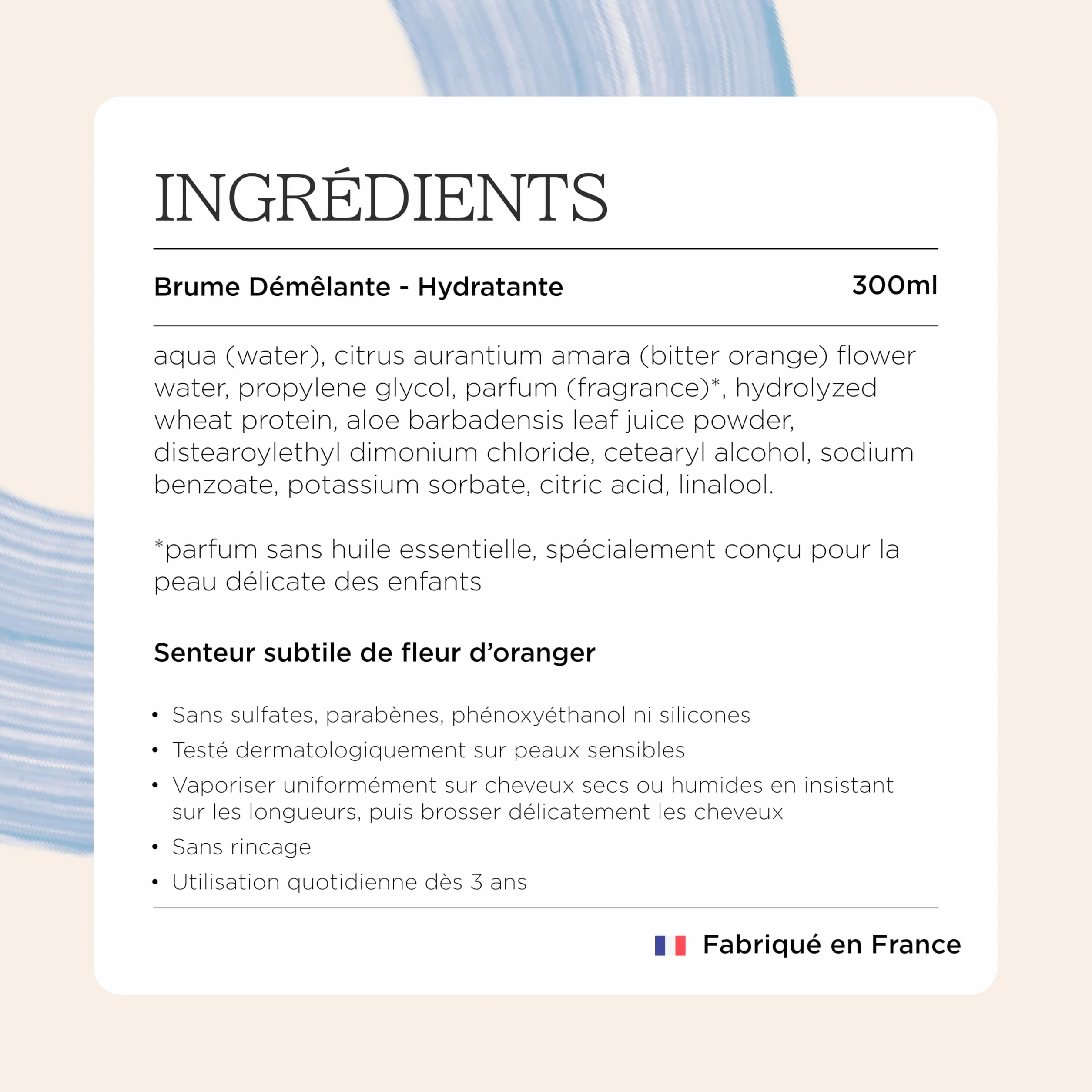 Minois Paris Brume Démêlante Enfant Tous Types de Cheveux Sans Rinçage 300ML Hydrate et Fortifie 98% Ingrédients d'Origine Naturelle Made in France