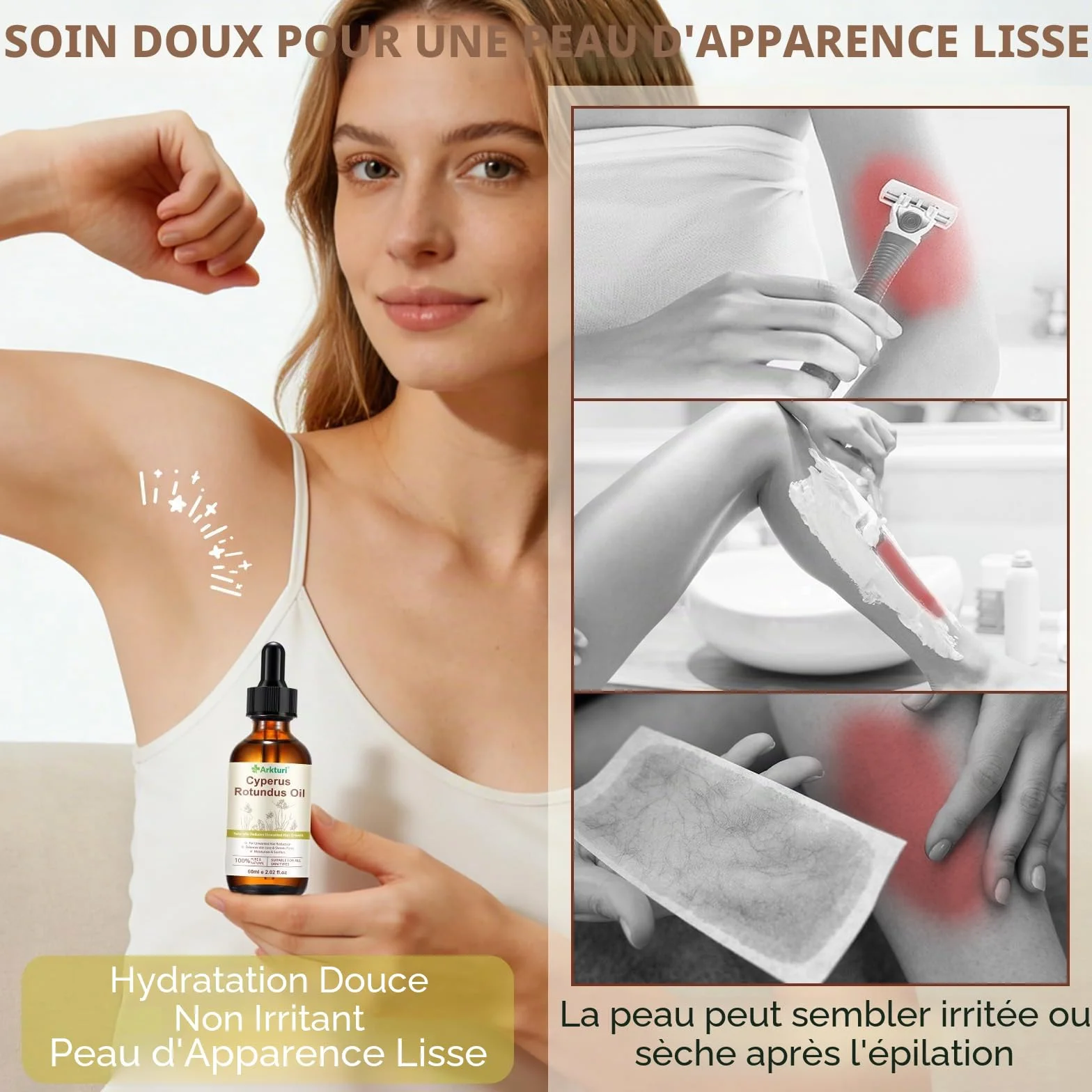 Huile de Souchet Anti Poils 60ml, Huile Cyperus Rotundus Oil, Huile Dépilatoire Naturelle