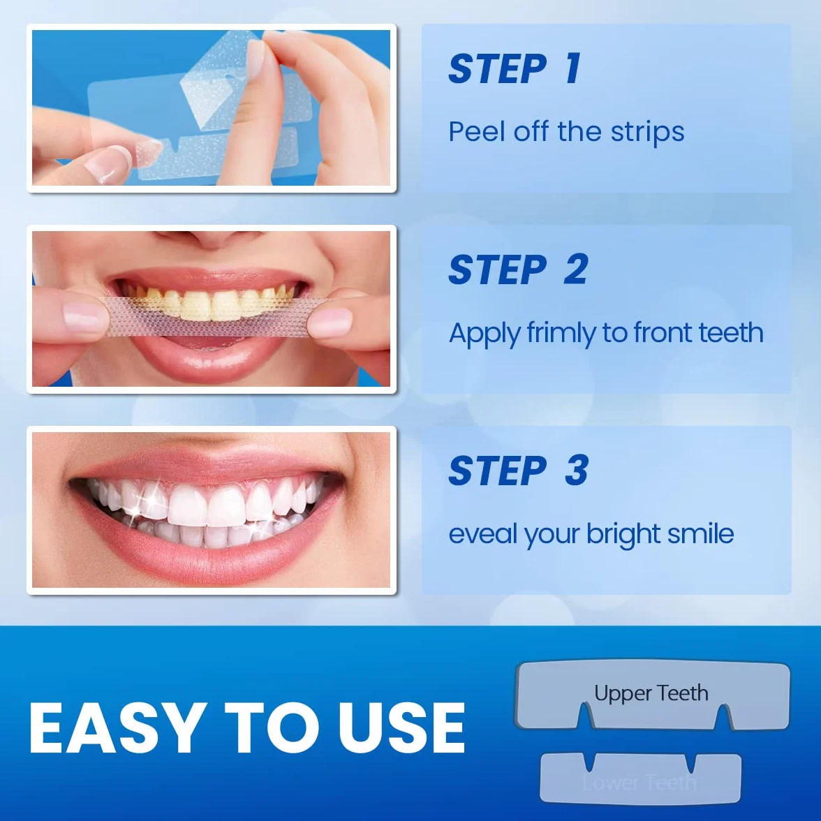 Kit de Blanchiment des Dents, 28 Bandes, 14 Ensembles, Blanchisseur Dentaire Sans Danger pour l'Émail, Formule Non Sensible (Mint)