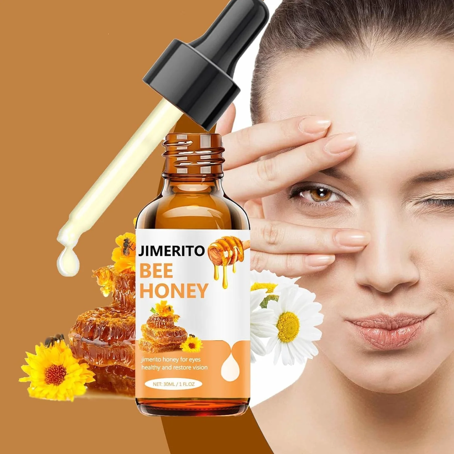 Miel Jimerito Gouttes pour Les Yeux, 3 Pièces, Miel D'abeille Sans Dard, Soulage Fatigue et Sécheresse Oculaires
