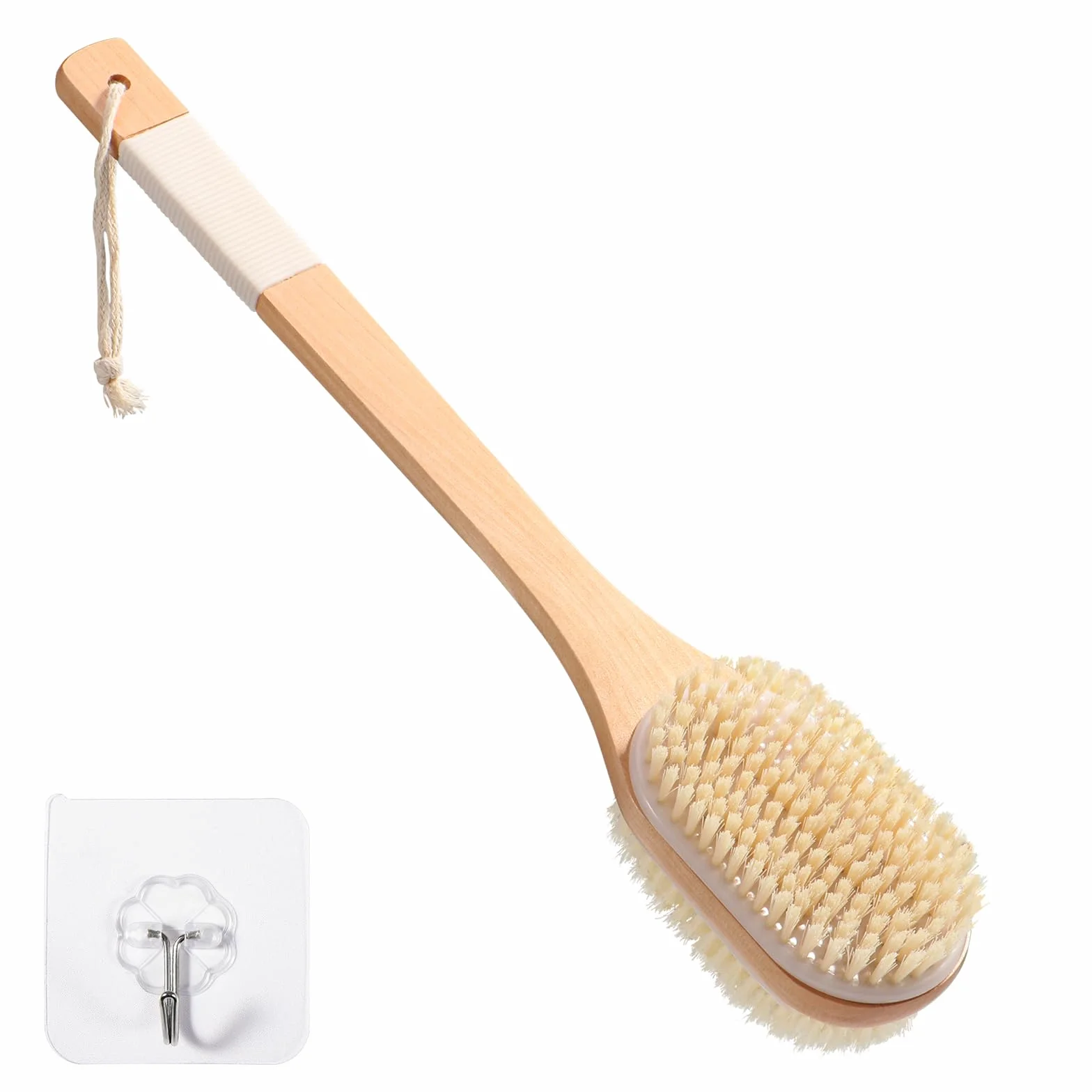 Brosse Dos Douche Long Manche 43 cm, Exfoliante Corps Humide et Sèche