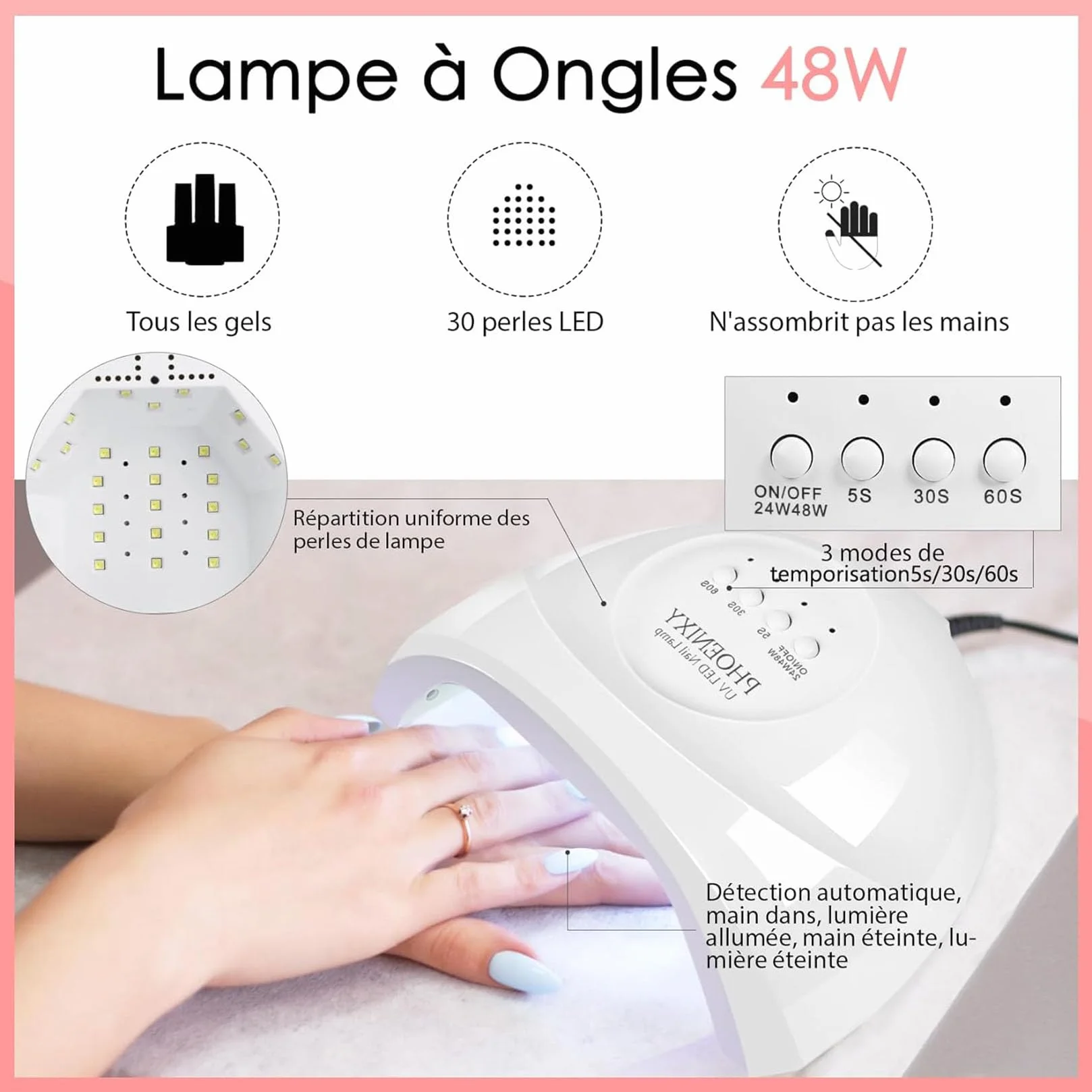 Kit Vernis Semi Permanent avec Lampe 48W, 24 Couleurs Gel UV Complet Base et Top Coat