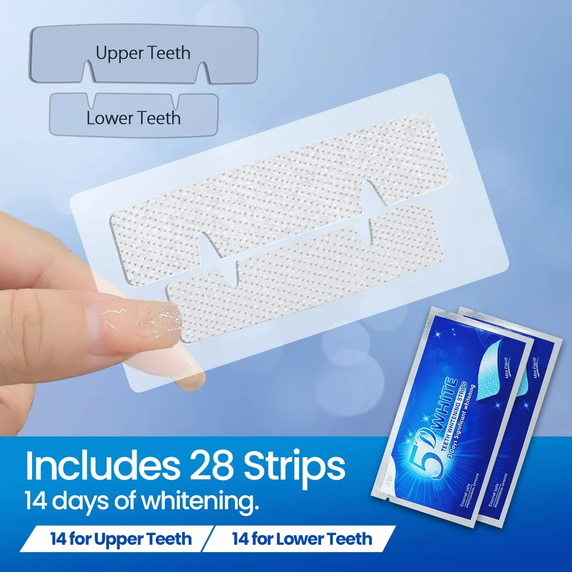 Kit de Blanchiment des Dents, 28 Bandes, 14 Ensembles, Blanchisseur Dentaire Sans Danger pour l'Émail, Formule Non Sensible (Mint)