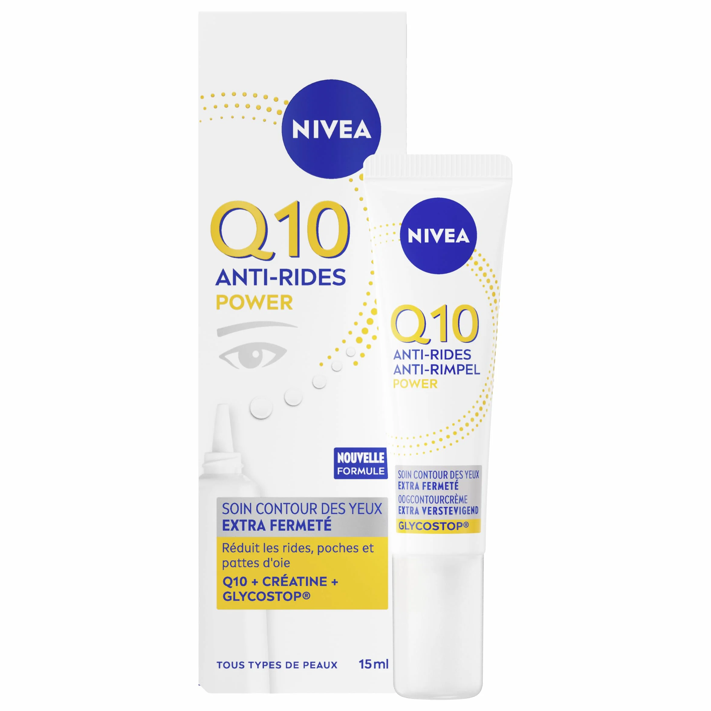 NIVEA Q10 Power Soin Contour des Yeux Anti-Rides Q10 Pur Acide Hyaluronique Anti-Âge Anti-Cerne 15ml
